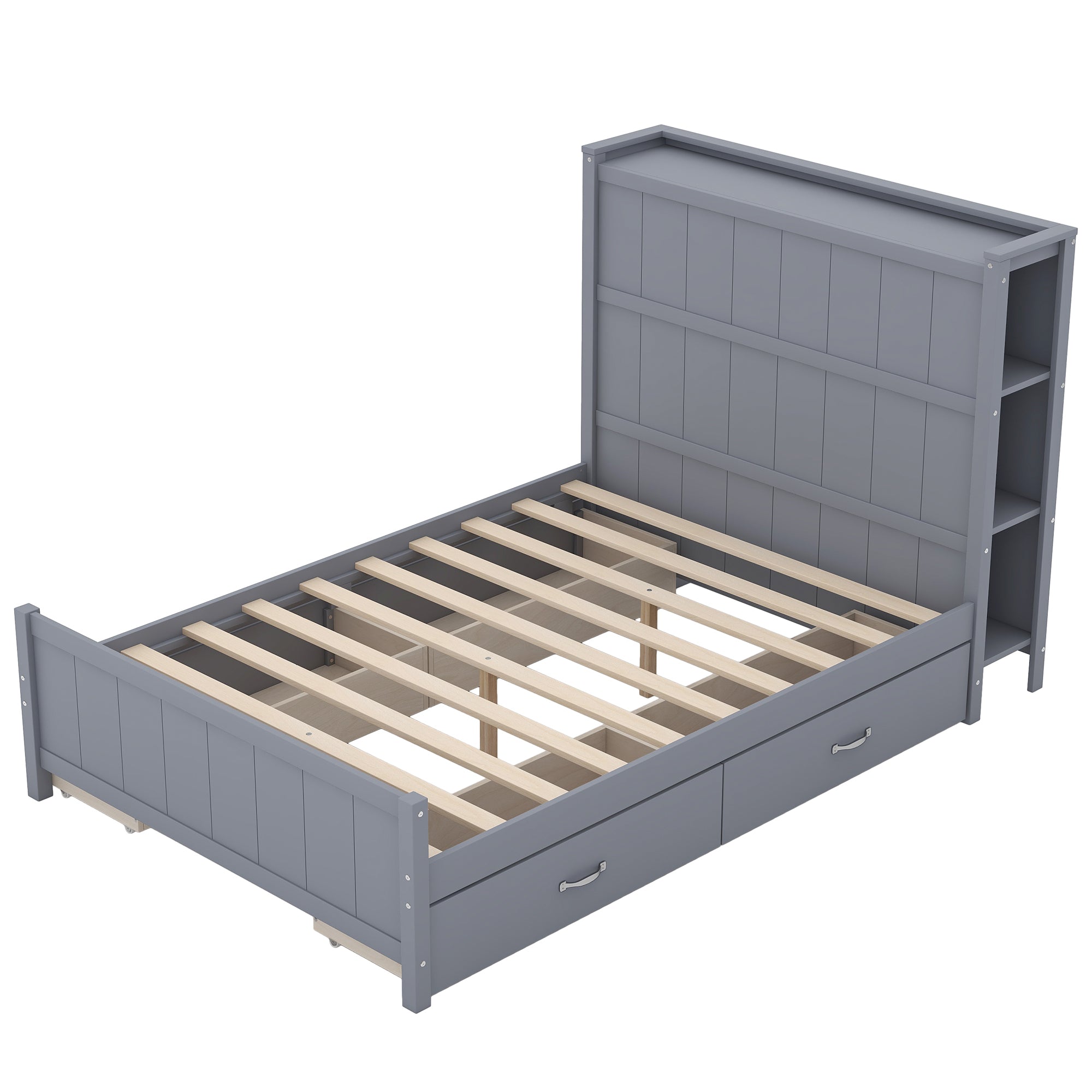 Full Size Platform Bed with Drawers and Storage Shelves, Gray - Atlantic Fine Furniture Melbourne FL