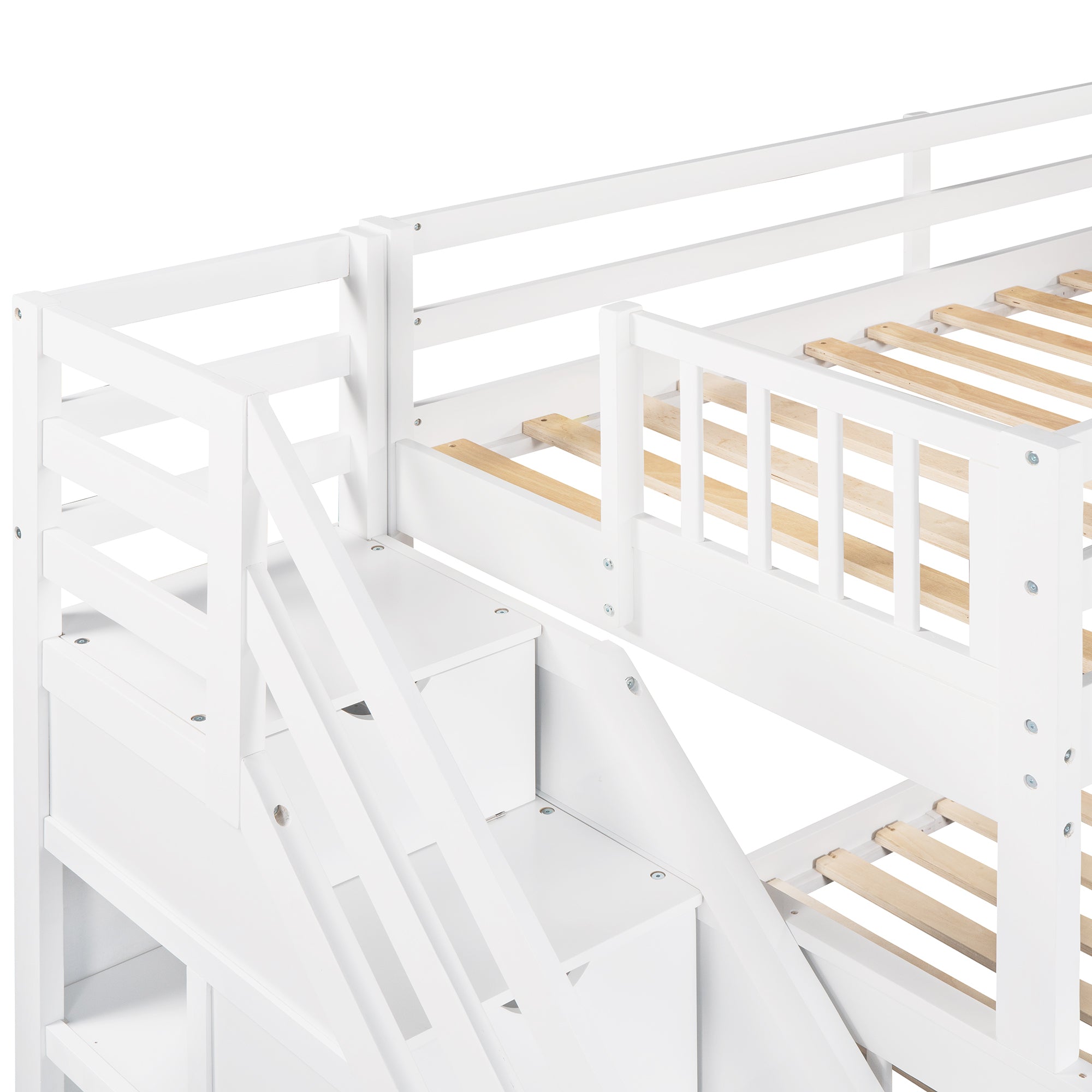 Twin over Full L-Shaped Bunk Bed With 3 Drawers, Ladder and Staircase - White - Atlantic Fine Furniture Melbourne FL