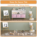 Kids Bookcase With Collapsible Fabric Drawers, Children's Book Display, Toy Storage Cabinet Organizer - White / Pink