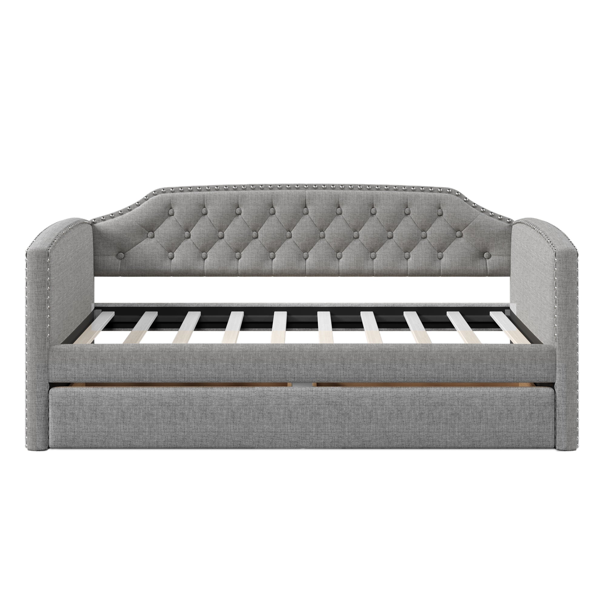Twin Size Upholstered Daybed with Trundle for Guest Room, Small Bedroom, Study Room, Gray - Atlantic Fine Furniture Melbourne FL