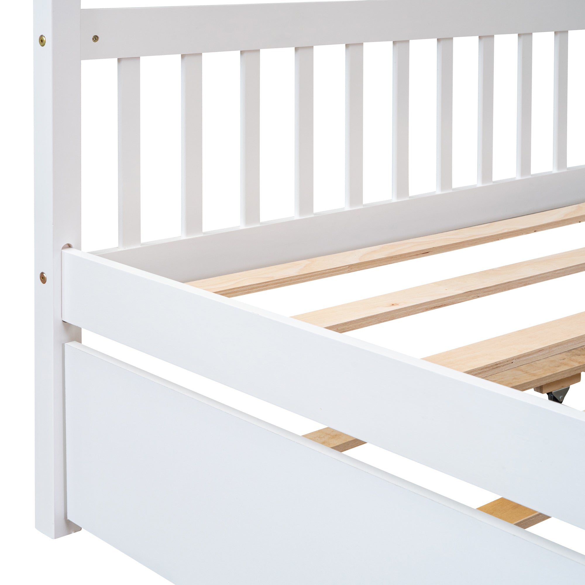 Full Size Wooden House Bed with Twin Size Trundle, White - Atlantic Fine Furniture Melbourne FL