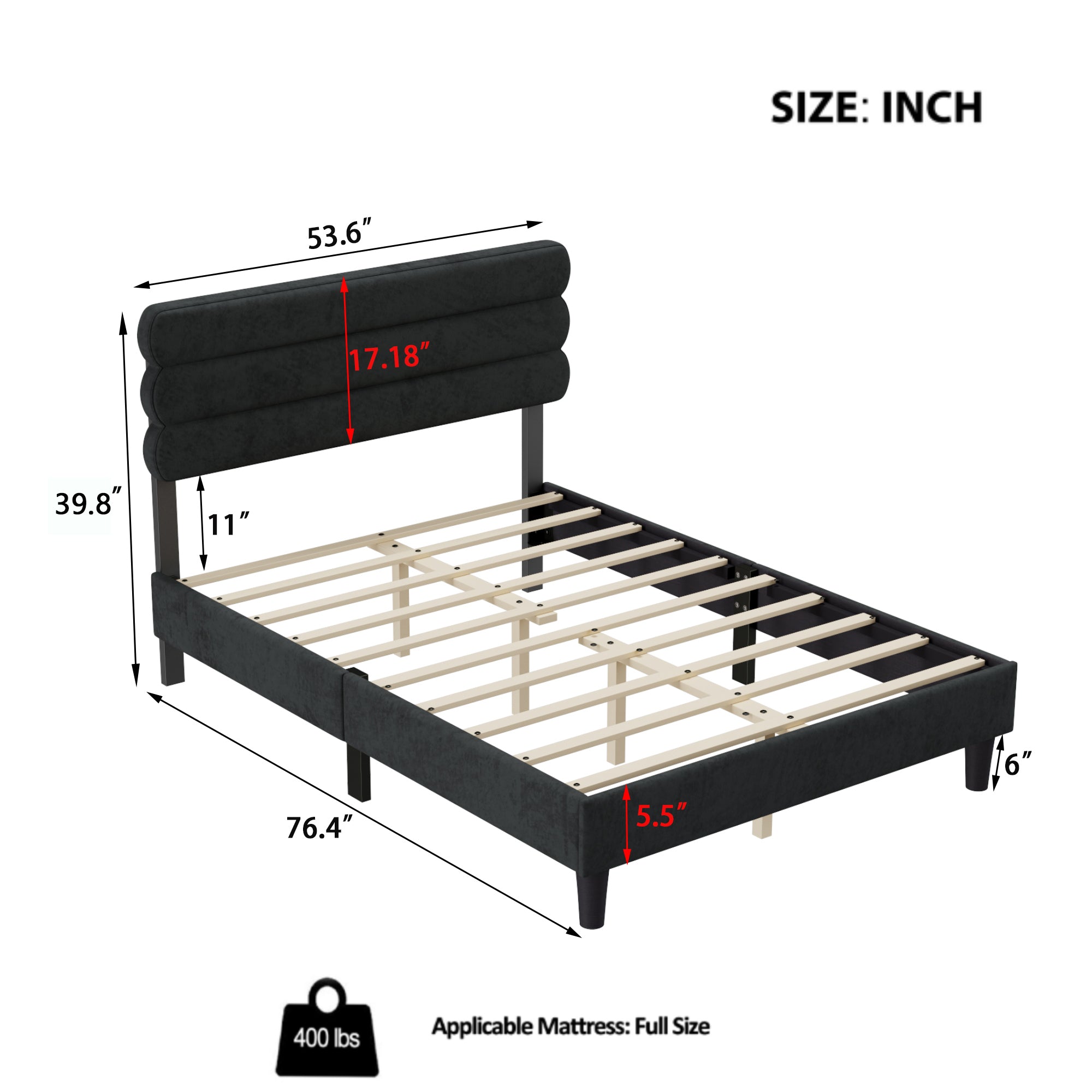 Full Bed Frame with Headboard,Sturdy Platform Bed with Wooden Slats Support,No Box Spring,Mattress Foundation,Easy Assembly DARK GREY