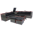 8 Piece Patio Sectional Wicker Rattan Outdoor Furniture Sof Set With One Storage Box Under Seat And Cushion Box - Gray / Black