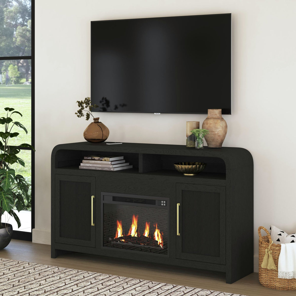 Ridgemont Complete Fireplace Cabinet in Black by Elements International, view 13