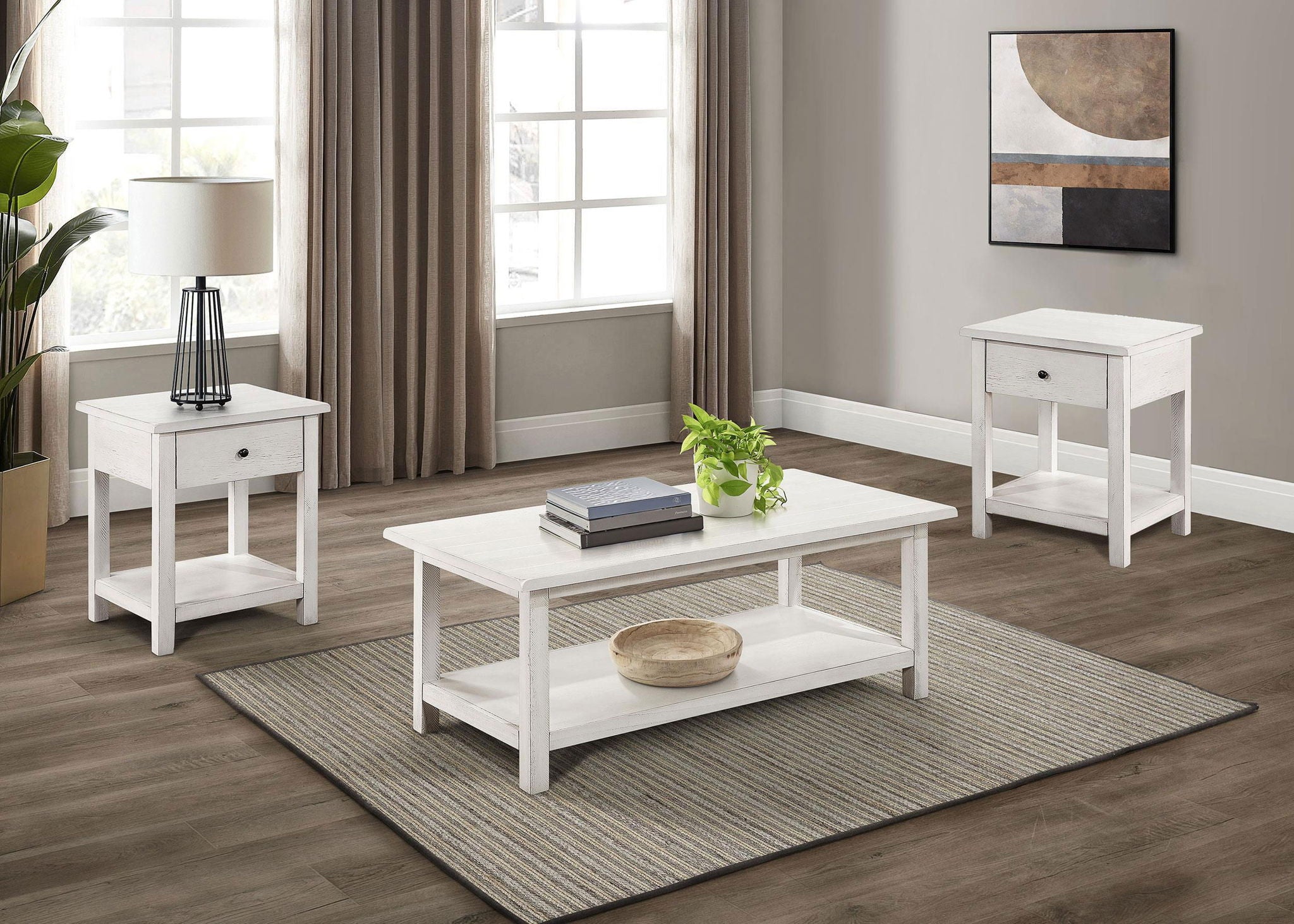 Payne 3-piece Coffee and 1-drawer End Table Set White - Atlantic Fine Furniture Melbourne FL
