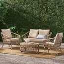 Bruce - Boho Inspired 4 Pieces Chat Set With Water Resistant Cushions - Brown