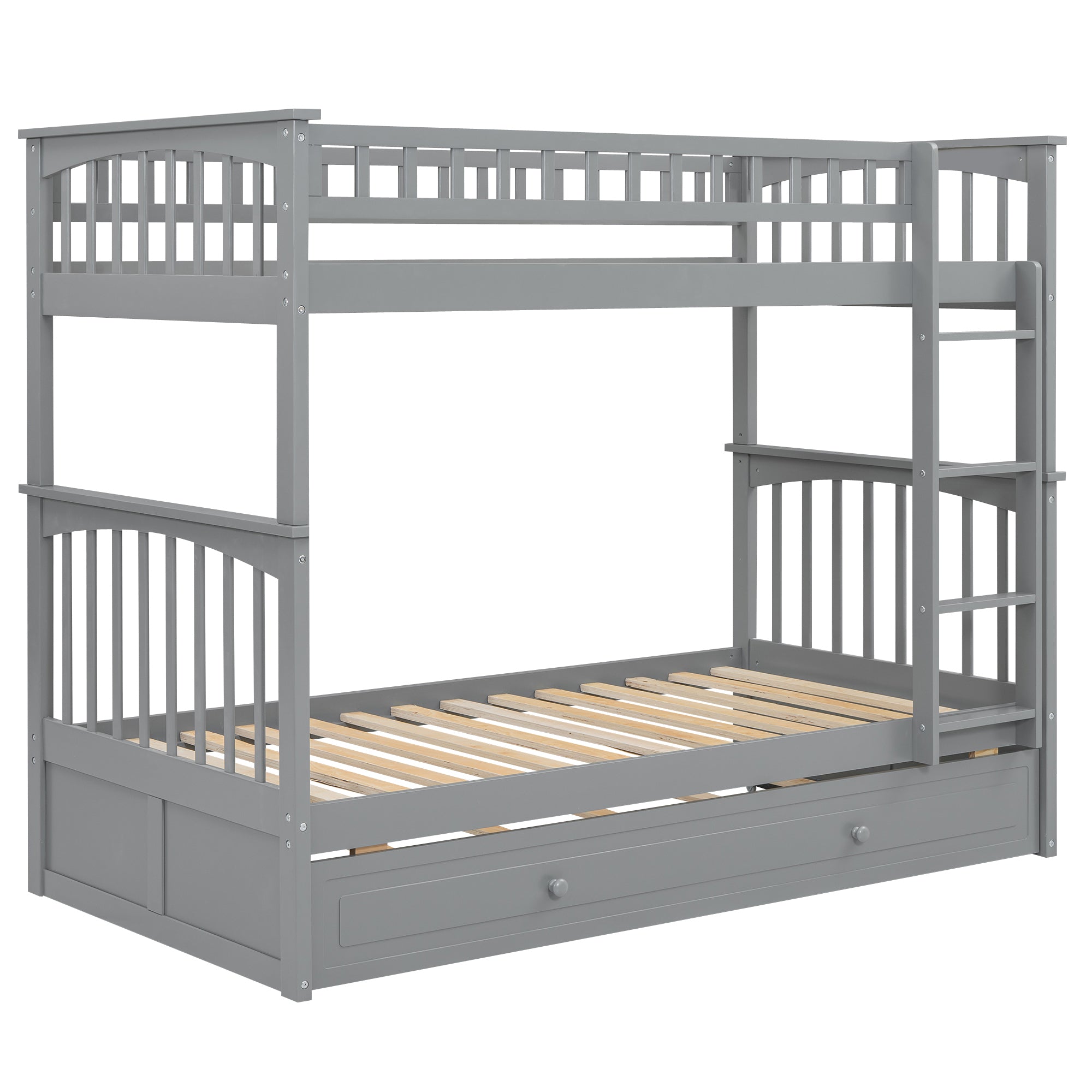 Twin over Twin Bunk Bed with Twin Size Trundle, Convertible Beds, Gray - Atlantic Fine Furniture Melbourne FL