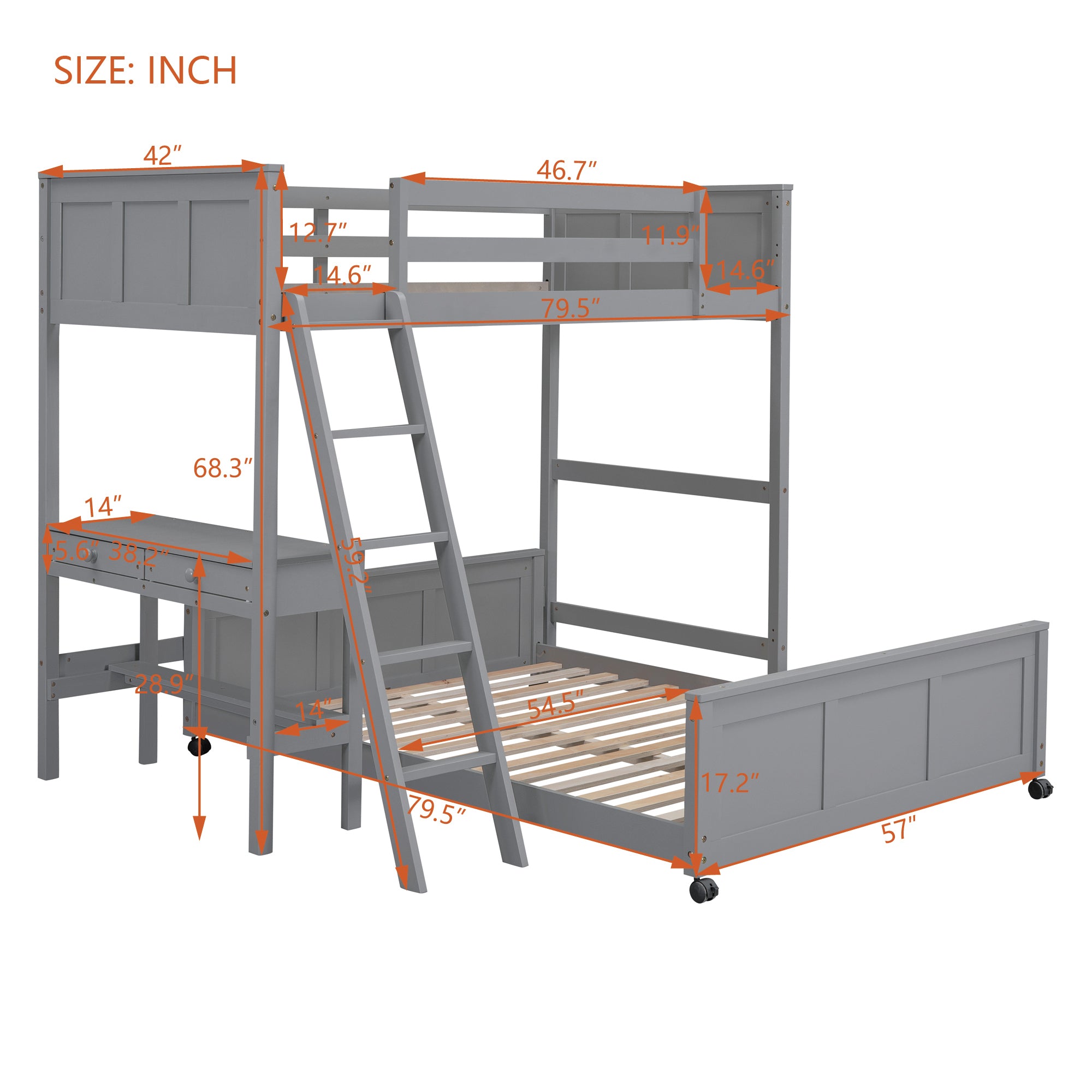 Twin Over Full Bunk Bed with Desk, Gray - Atlantic Fine Furniture Melbourne FL