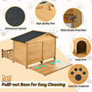 Wooden Dog House Outdoor With Porch, Dog Kennel With Water Resistant Asphalt Roof And Fencing, Indoor & Outdoor Dog Crate With Paw Print, Medium - Nature