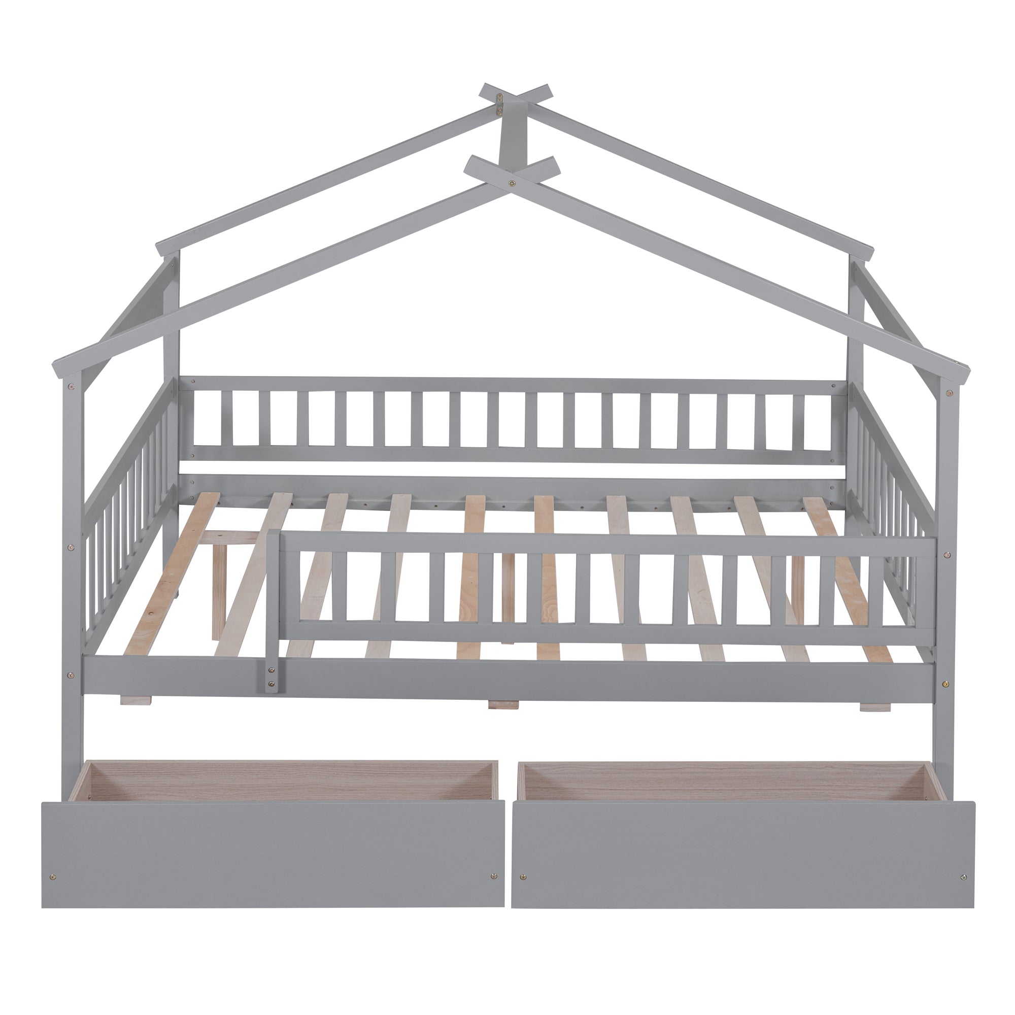 Full Size Wooden House Bed with Two Drawers,Gray - Atlantic Fine Furniture Melbourne FL