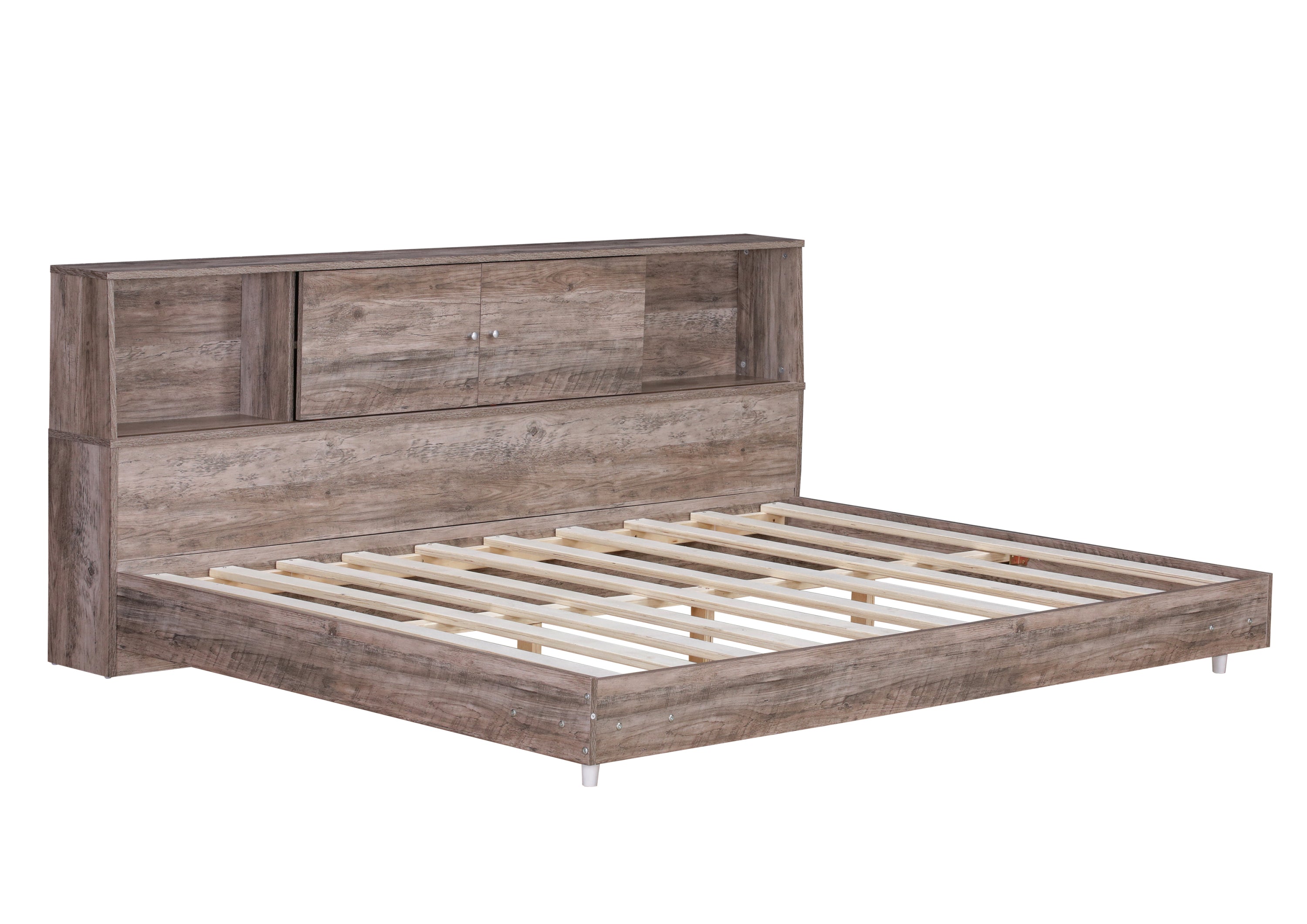 Full Size Daybed Frame with Storage Bookcases,Wood Light Oak