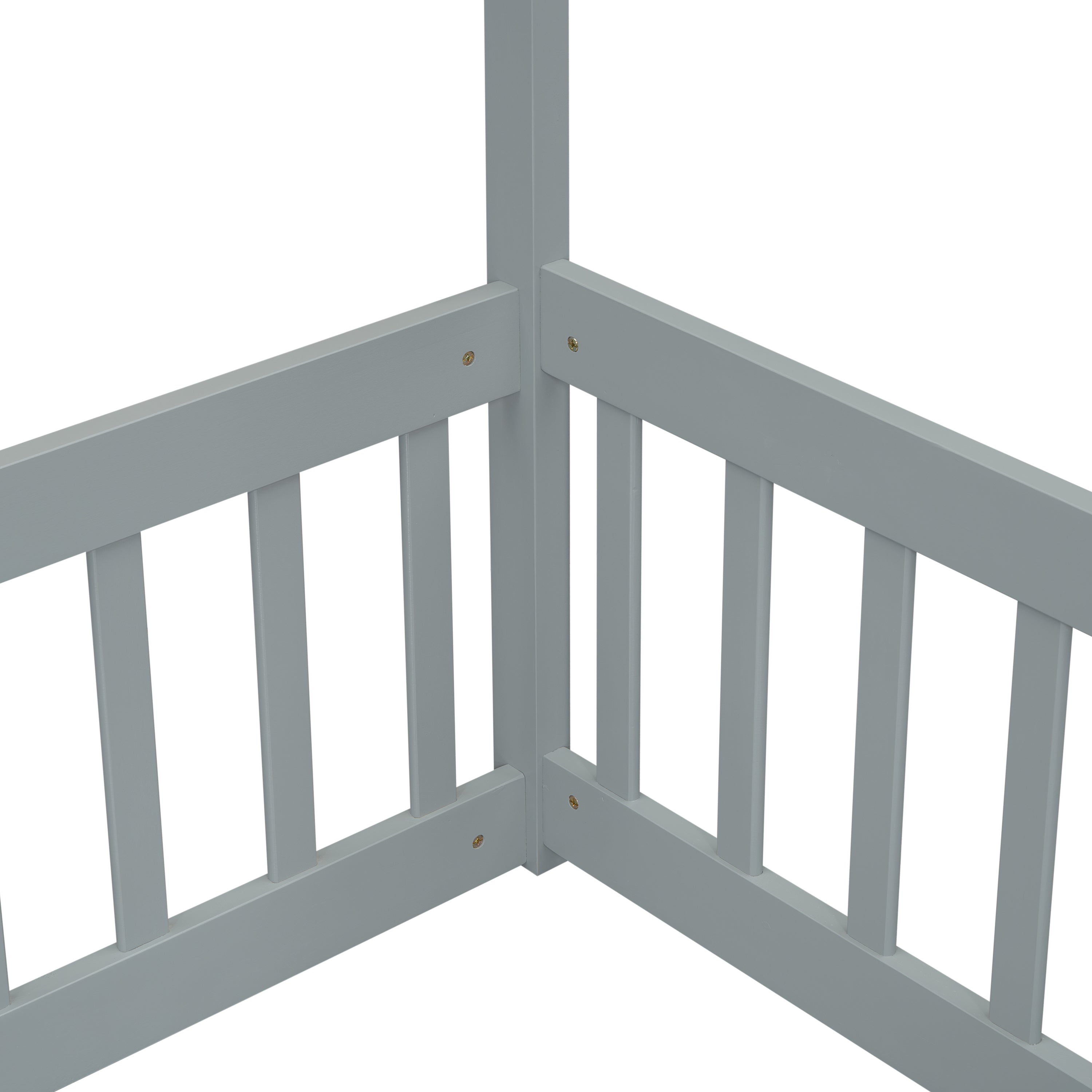 Double Twin House-Style Floor Bed with Fence, Guardrails, without door, Grey