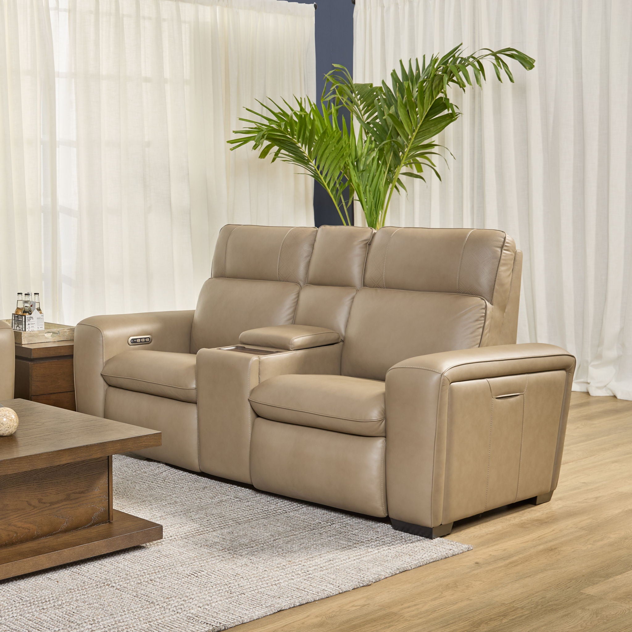 Sense - Power Reclining Loveseat With Console, Power Headrest, Lumbar & Pulse - Light Brown