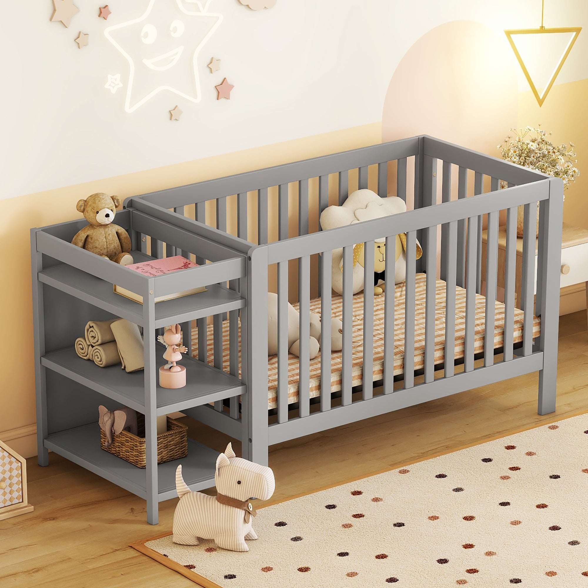 Convertible Crib/Full Size Bed with Changing Table, Gray - Atlantic Fine Furniture Melbourne FL