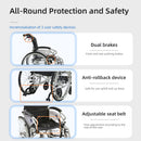 Innovative 6 Wheel Transport Wheelchair Lightweight Foldable Design With Dual Brakes Breathable Seat Anti Backflip Safety Perfect - Black / Silver