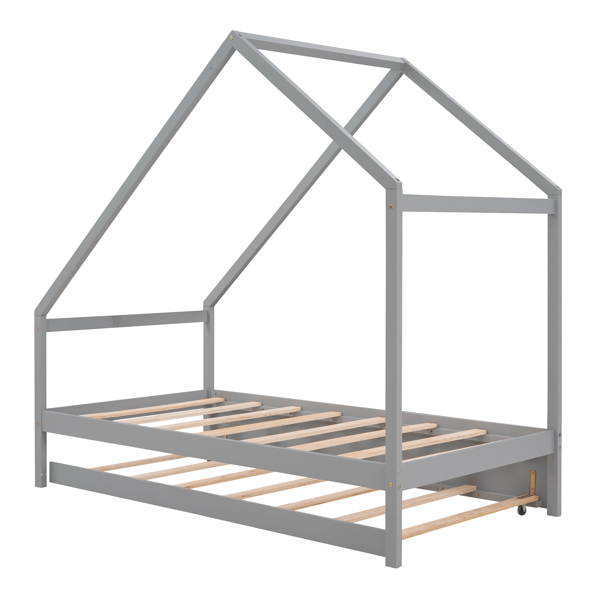 Twin Size Wooden House Bed With Twin Size Trundle, Gray - Atlantic Fine Furniture Melbourne FL