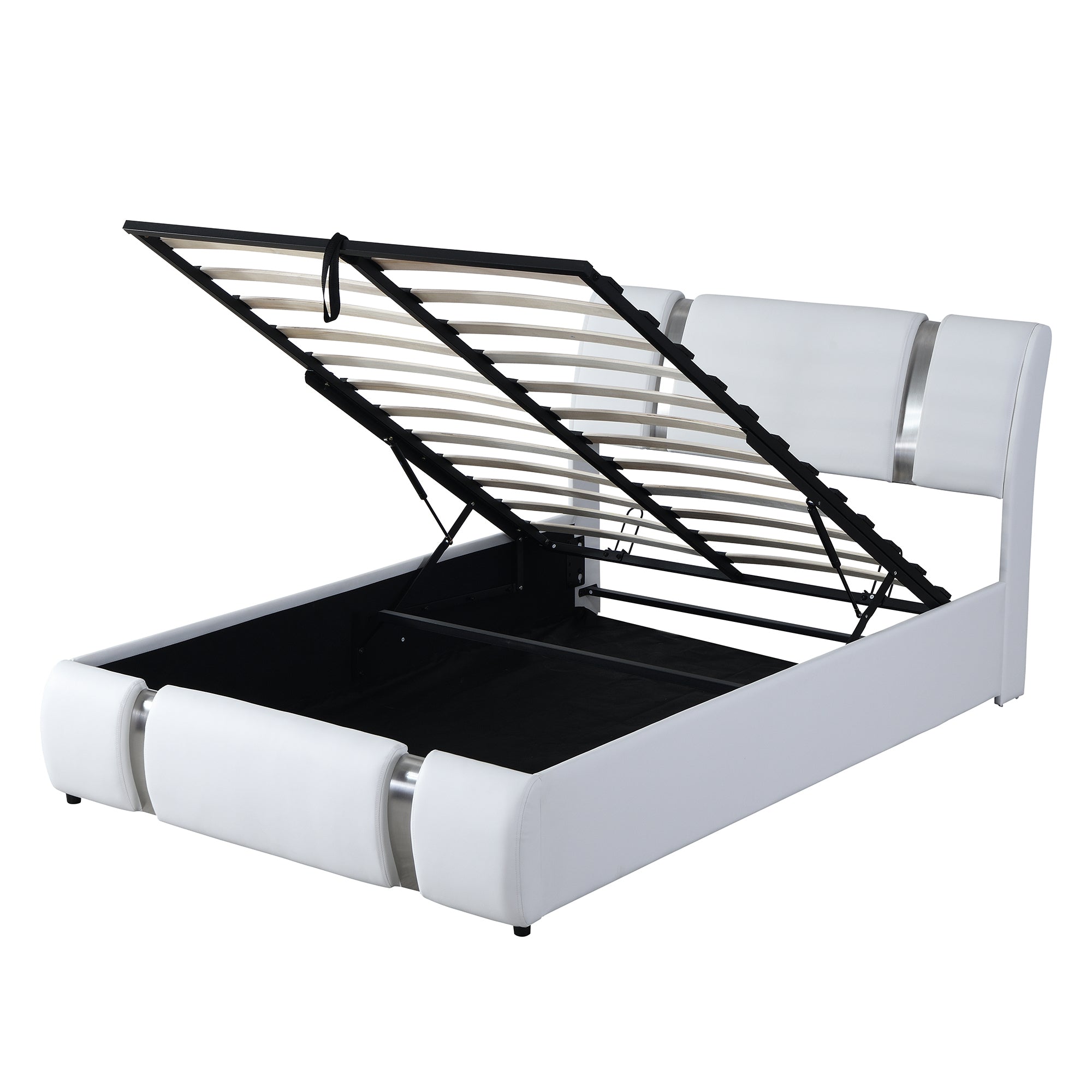 Full Size Upholstered Faux Leather Platform bed with a Hydraulic Storage System, White - Atlantic Fine Furniture Melbourne FL