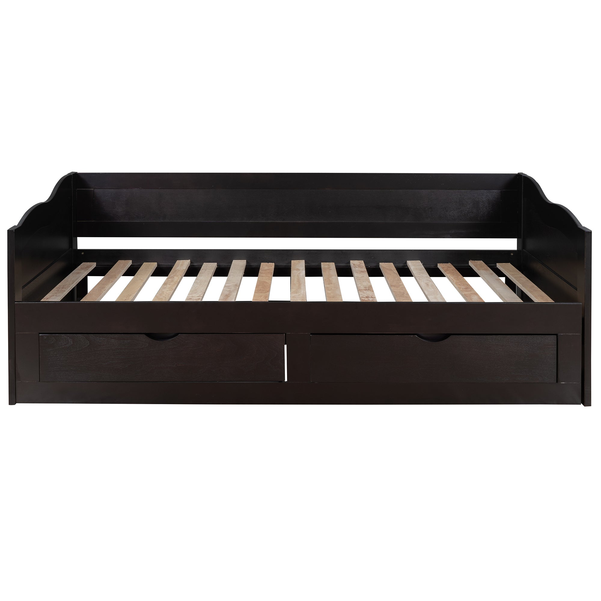 Wooden Daybed with Trundle Bed and Two Storage Drawers , Extendable Bed Daybed,Sofa Bed with Two Drawers, Espresso - Atlantic Fine Furniture Melbourne FL
