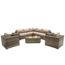 Rattan Wicker Patio Set With Cushions And Concrete Fire Pit