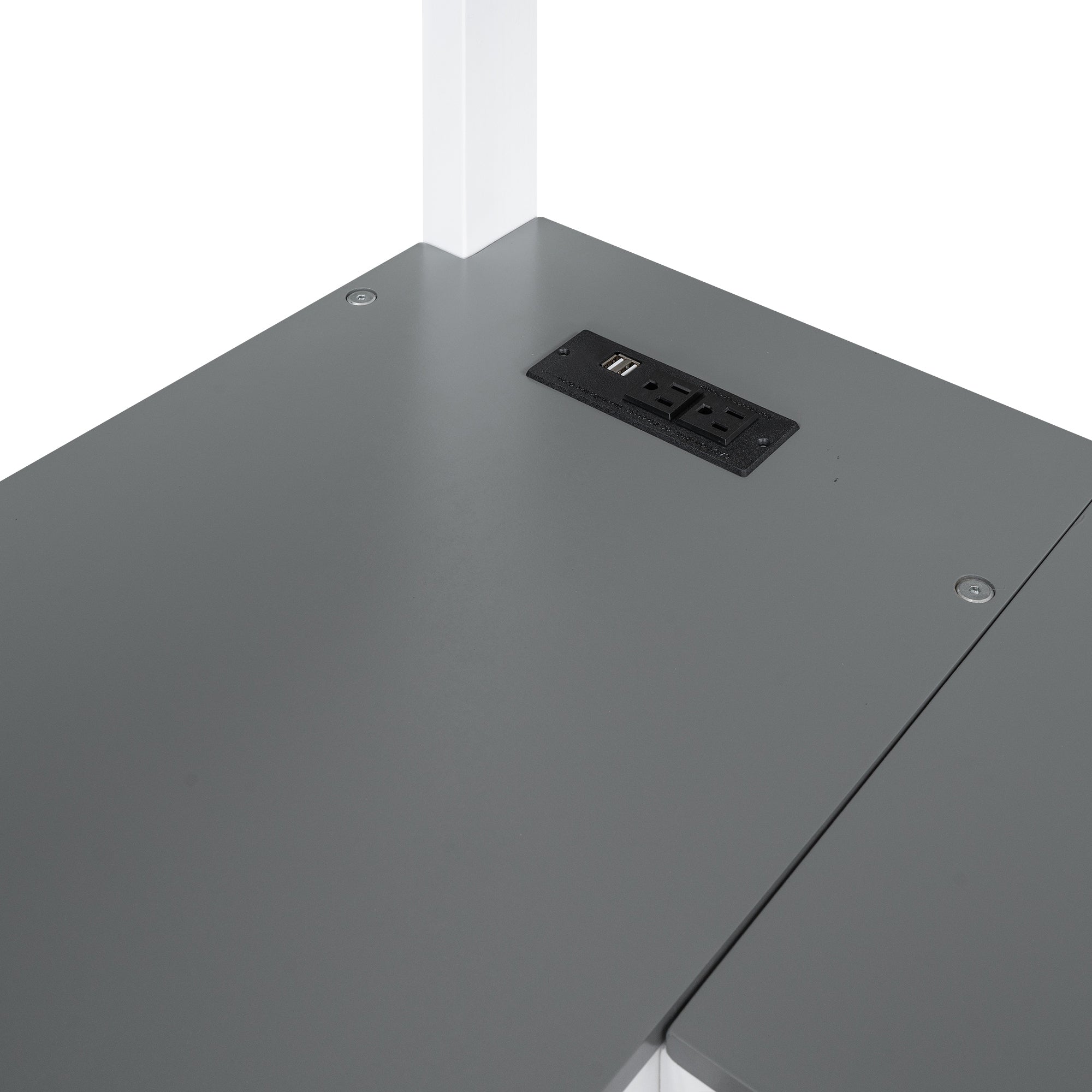 Twin Size Loft Bed with L-shaped Desk,Tree Shape Bookcase and Charging Station, White+Gray