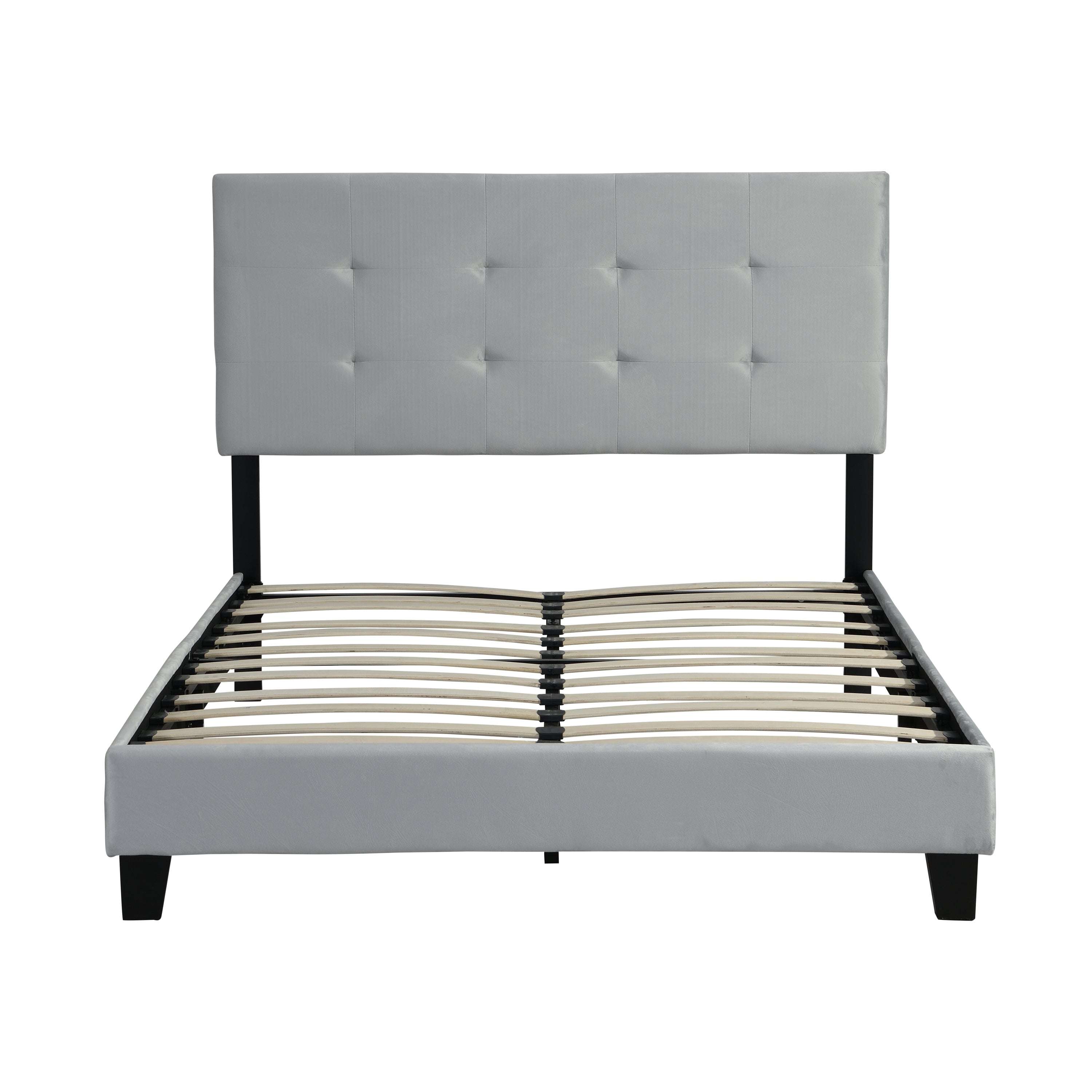 Queen Size Upholstered Platform Bed Frame with pull point Tufted Headboard, Strong Wood Slat Support, Mattress Foundation, No Box Spring Needed, Easy Assembly, Gray - Atlantic Fine Furniture Melbourne FL