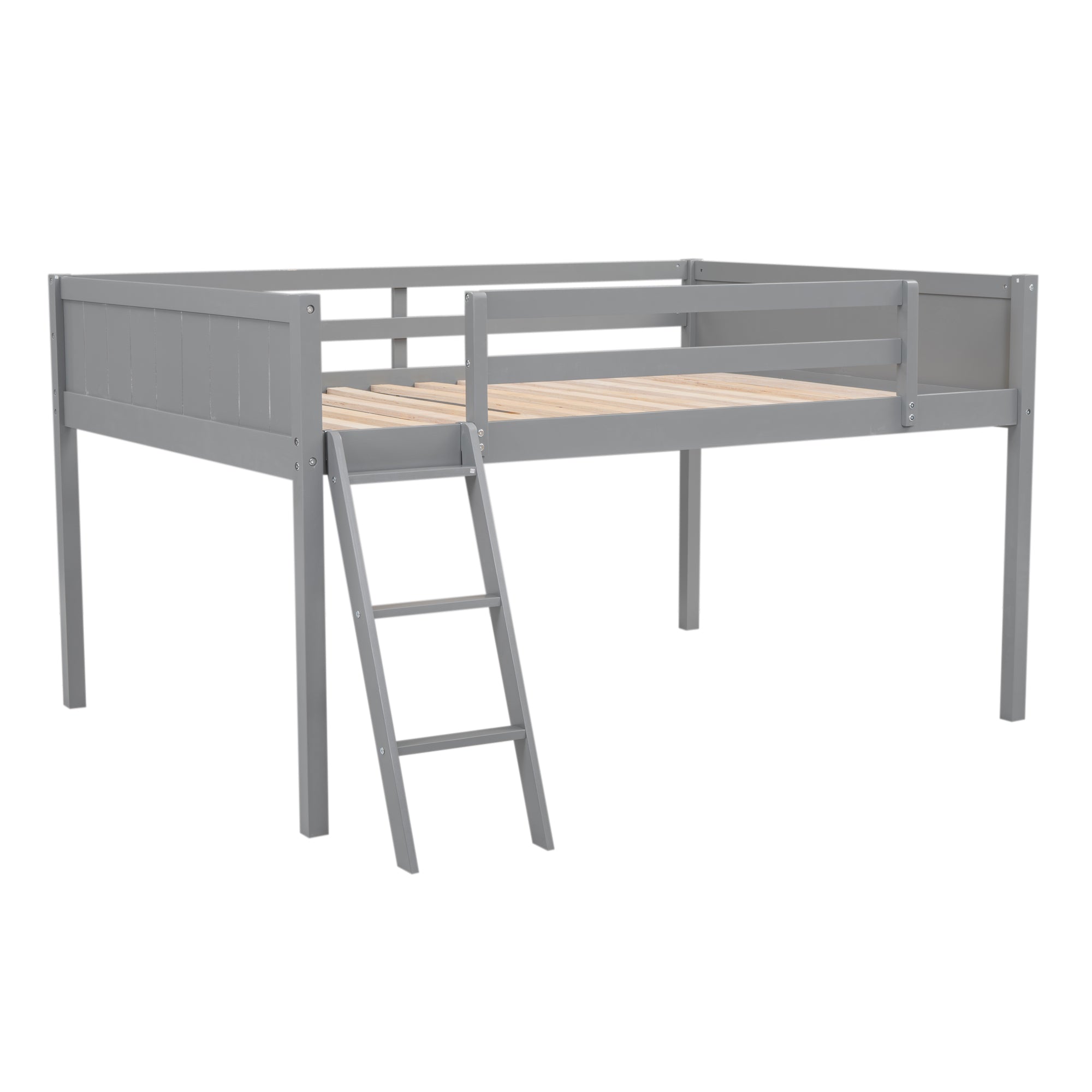 Full Size Wood Loft Bed with Ladder, ladder can be placed on the left or right, Gray - Atlantic Fine Furniture Melbourne FL