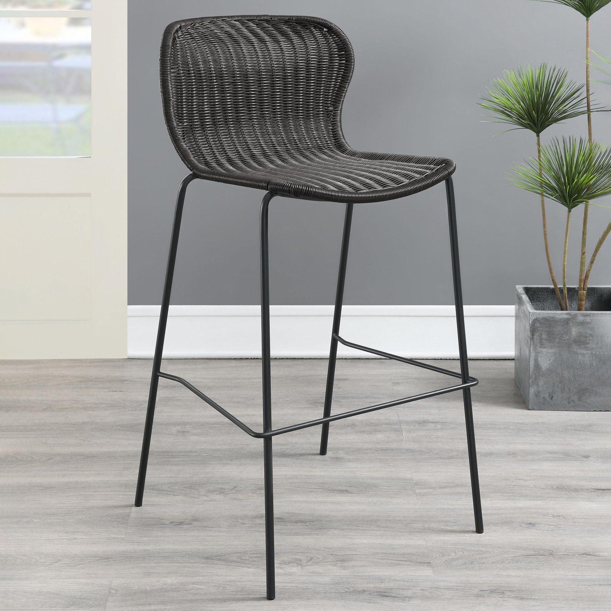 Mckinley Faux Rattan Metal Bar Chair Brown (Set of 2) - Atlantic Fine Furniture Melbourne FL