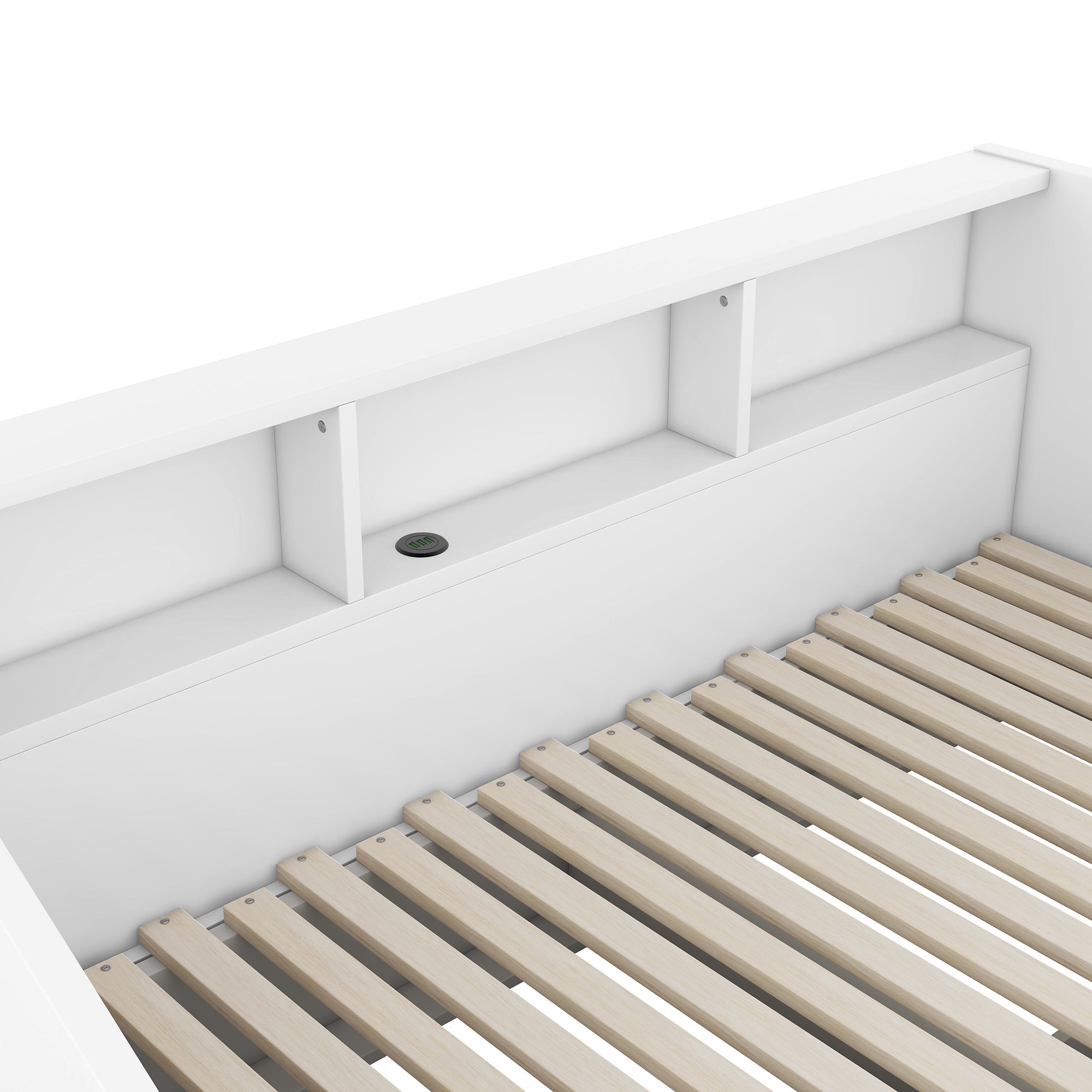 Twin to King Size Daybed Frame with Storage Bookcases and Two Drawers,Charging Design,White - Atlantic Fine Furniture Melbourne FL