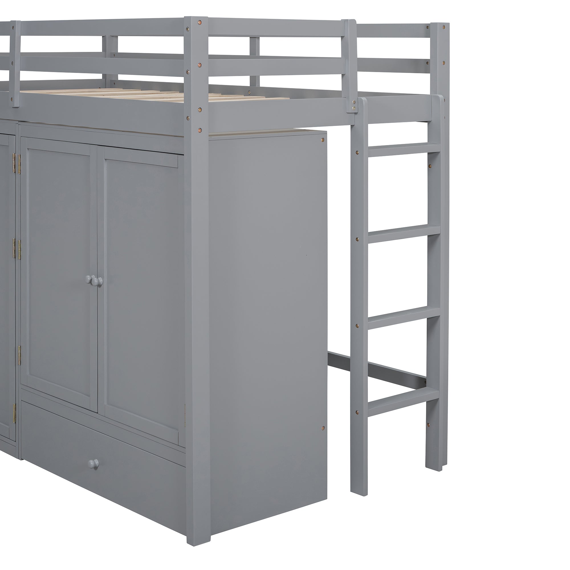 Twin size Loft Bed with Drawer, Two Wardrobes and Mirror, Gray - Atlantic Fine Furniture Melbourne FL