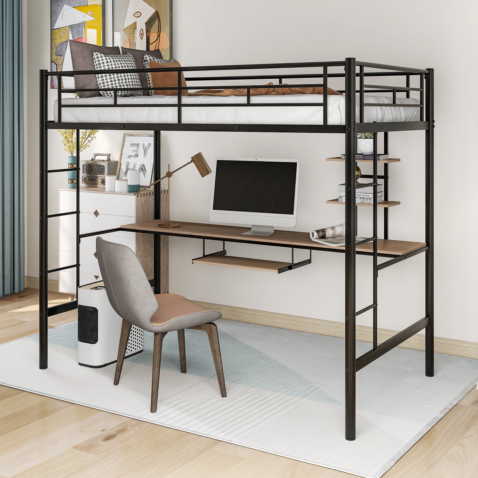 Loft Bed with Desk and Shelf , Space Saving Design,Twin(OLD SKU:MF193081AAB)