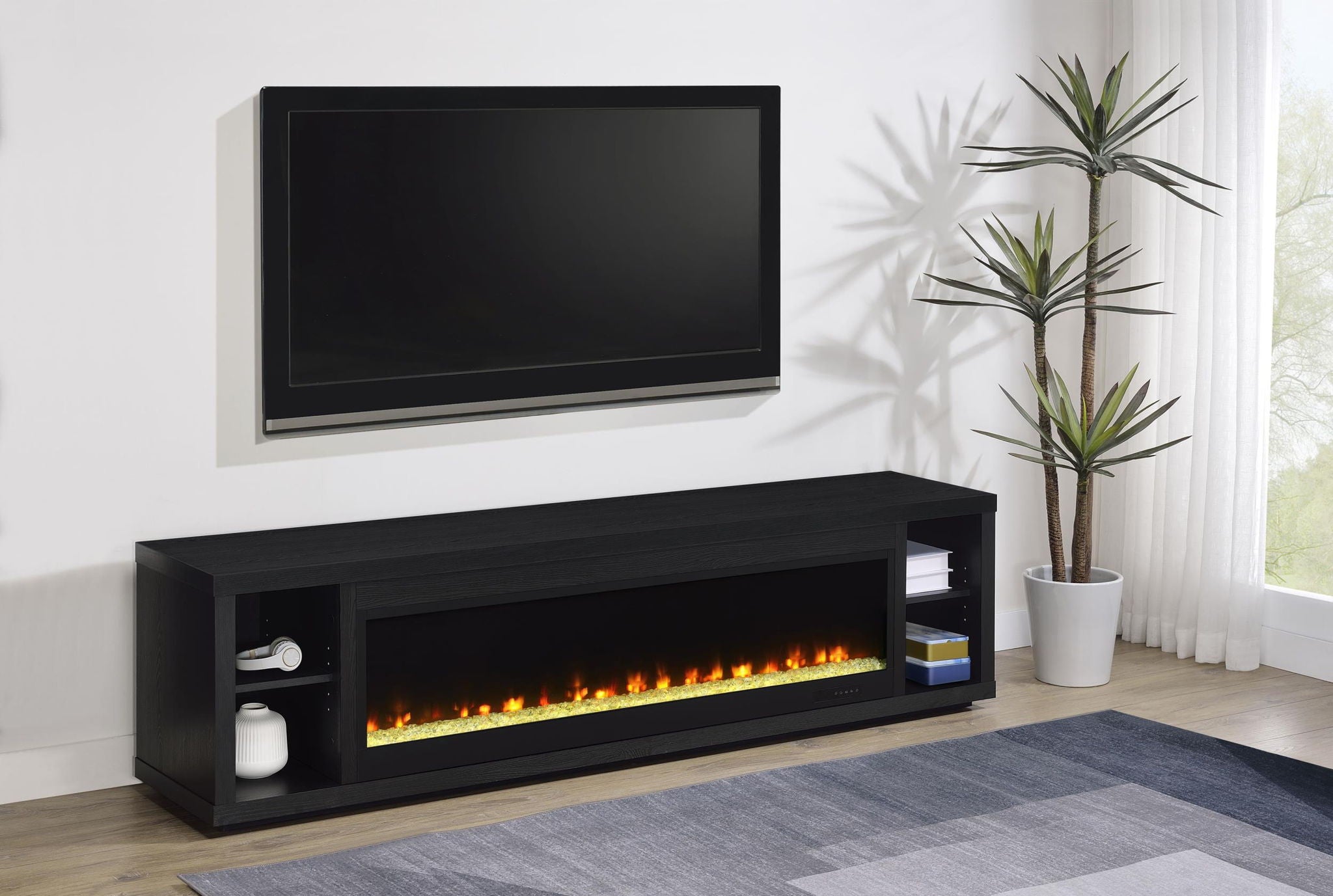 Deiter 79-inch TV Stand Fireplace Media Console Black