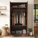 2 Door Wooden Wardrobe Armoire With 3 Storage Shelves - Brown