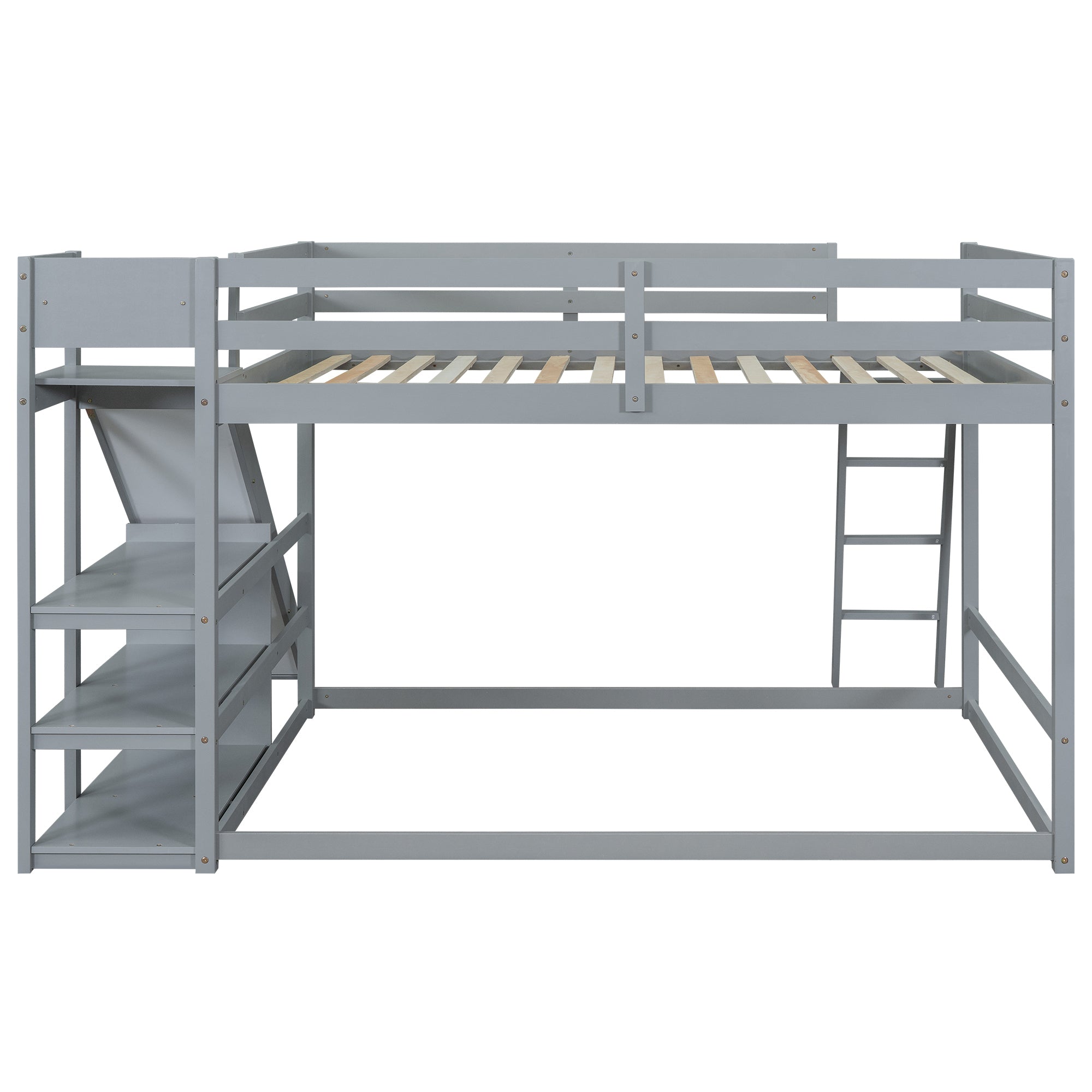 Full over Full Bunk Bed with Ladder, Slide and Shelves, Gray - Atlantic Fine Furniture Melbourne FL