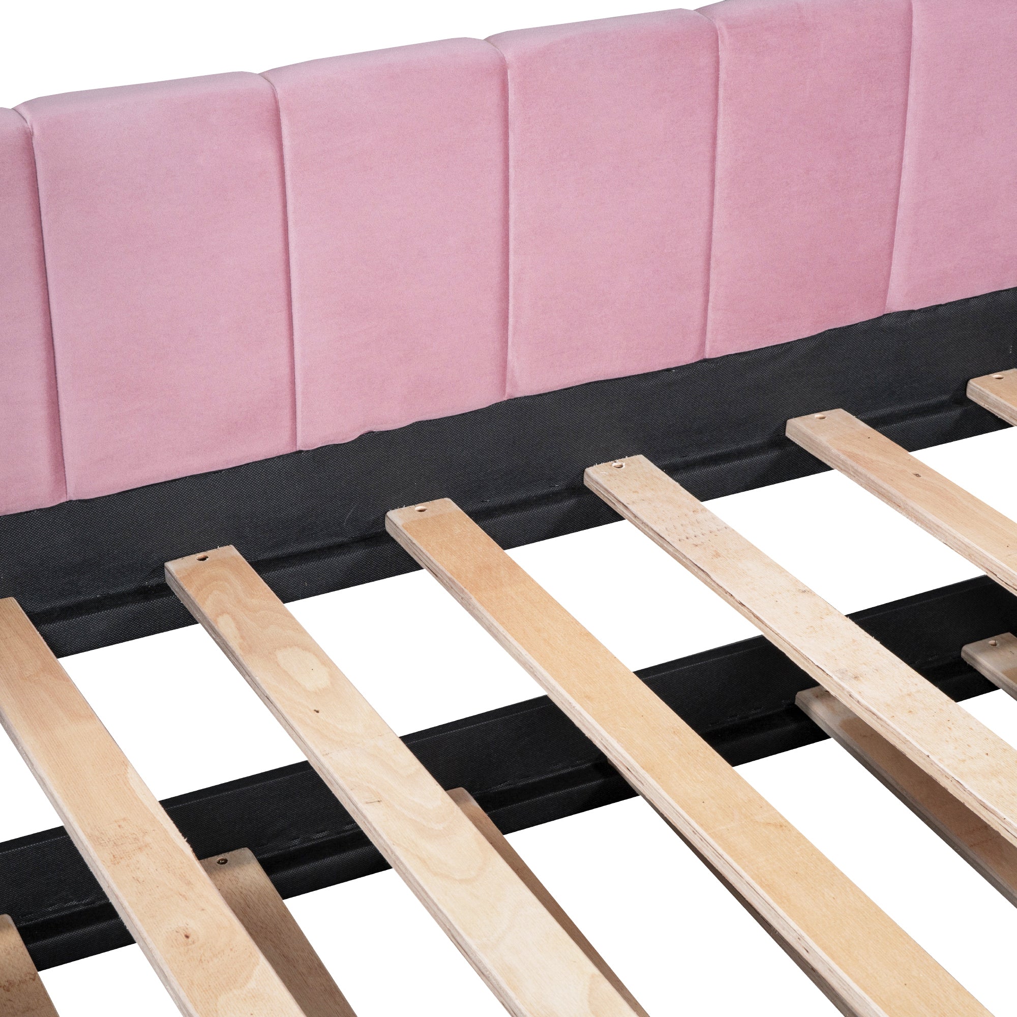 Twin Size Upholstered Daybed with Ergonomic Design Backrest and Trundle, Pink - Atlantic Fine Furniture Melbourne FL