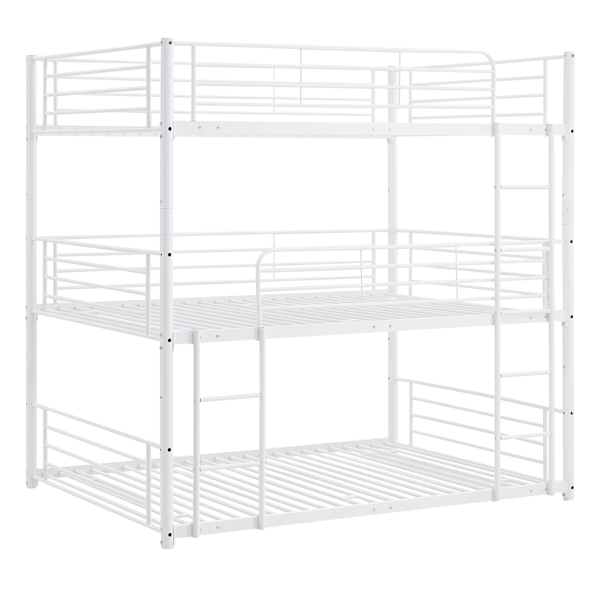 Full-Full-Full Metal Triple Bed with Built-in Ladder, Divided into Three Separate Beds,White(OLD SKU:LP000297AAK) - Atlantic Fine Furniture Melbourne FL