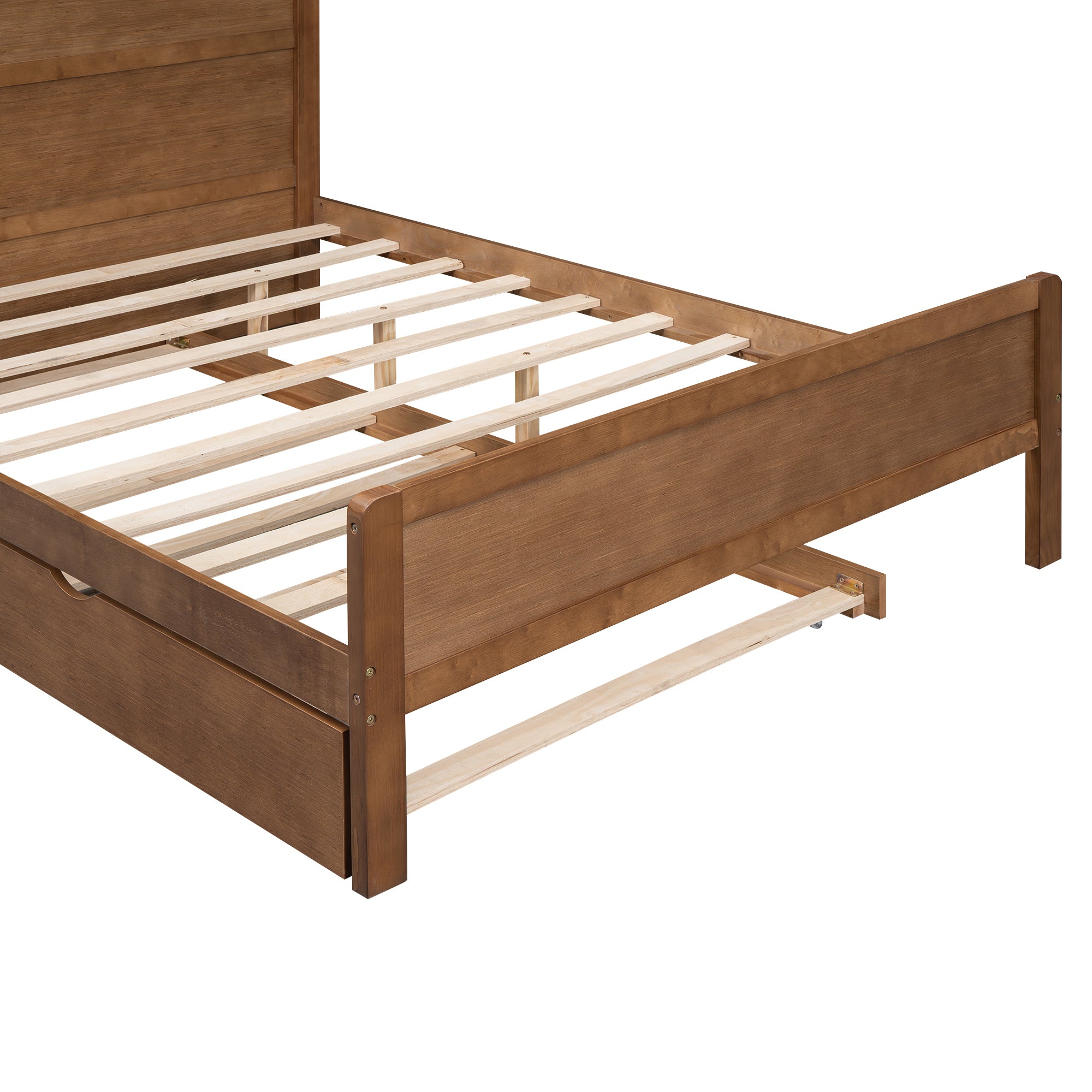 Full Size Platform Bed with Storage Headboard and Twin Size Trundle, Walnut - Atlantic Fine Furniture Melbourne FL