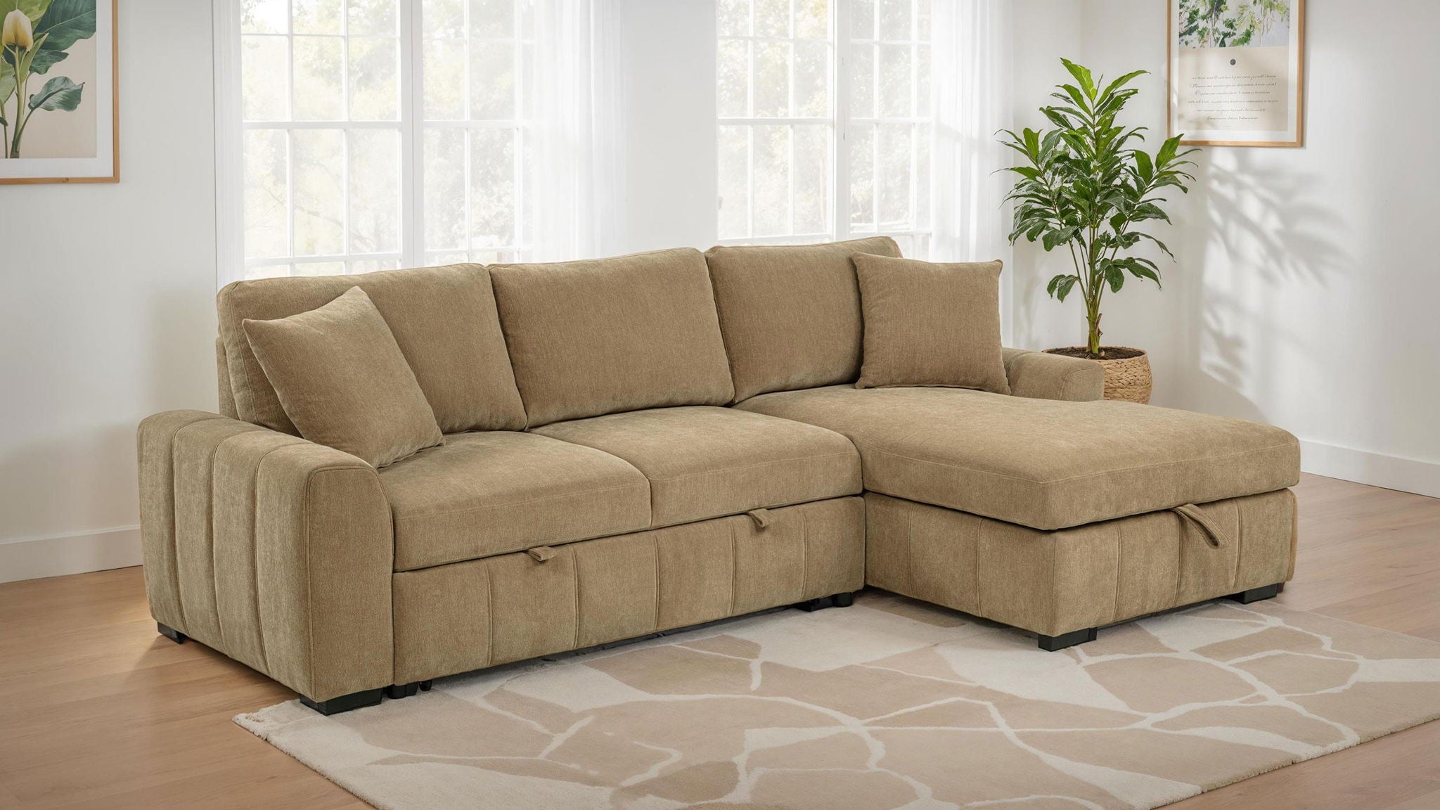 Pastrana Upholstered Sleeper Sectional Sofa RAF Chaise Camel_x000D_