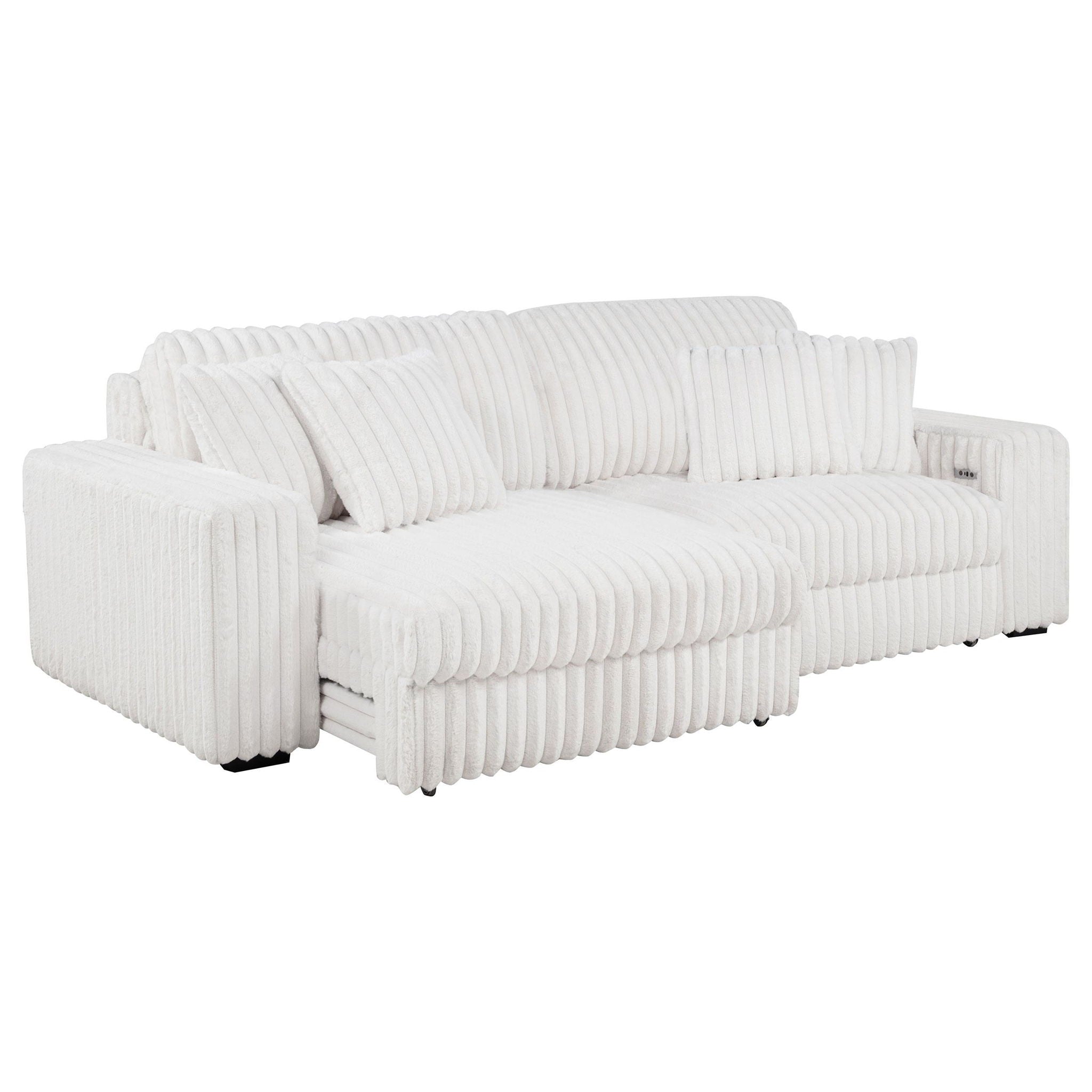 Jacana Corduroy Upholstered Dual Power Chaise Sofa Ivory