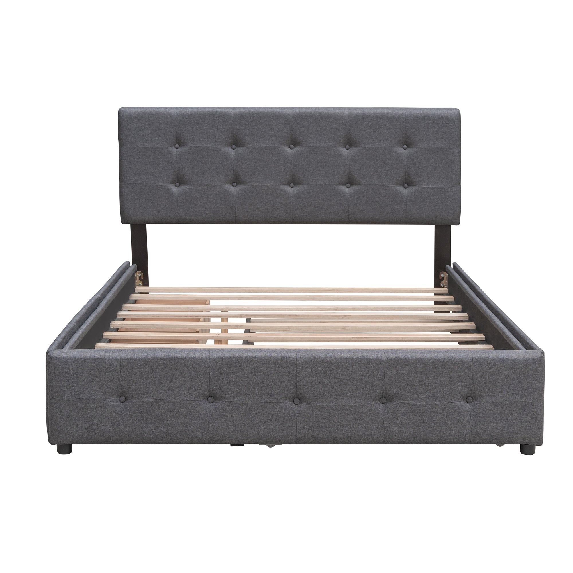 Upholstered Platform Bed with 2 Drawers and 1 Twin XL Trundle, Linen Fabric, Queen Size - Dark Gray(OLD SKU :LP000314AAE)