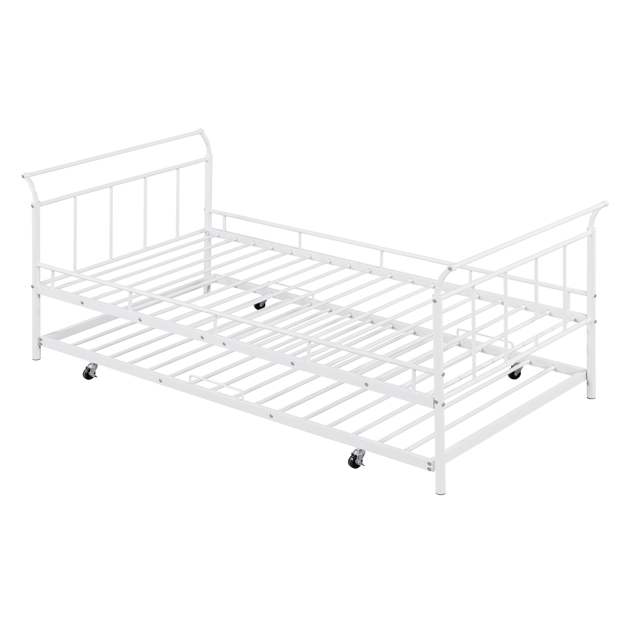 Twin Size Metal Daybed with Curved Handle Design and Twin Size Trundle, White - Atlantic Fine Furniture Melbourne FL
