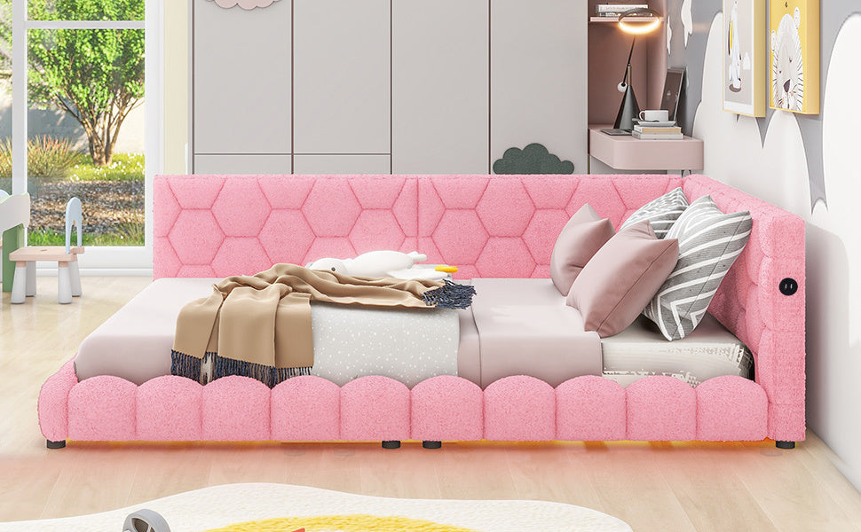 Upholstered Full Size platform bed with USB Ports and LED belt, Pink - Atlantic Fine Furniture Melbourne FL