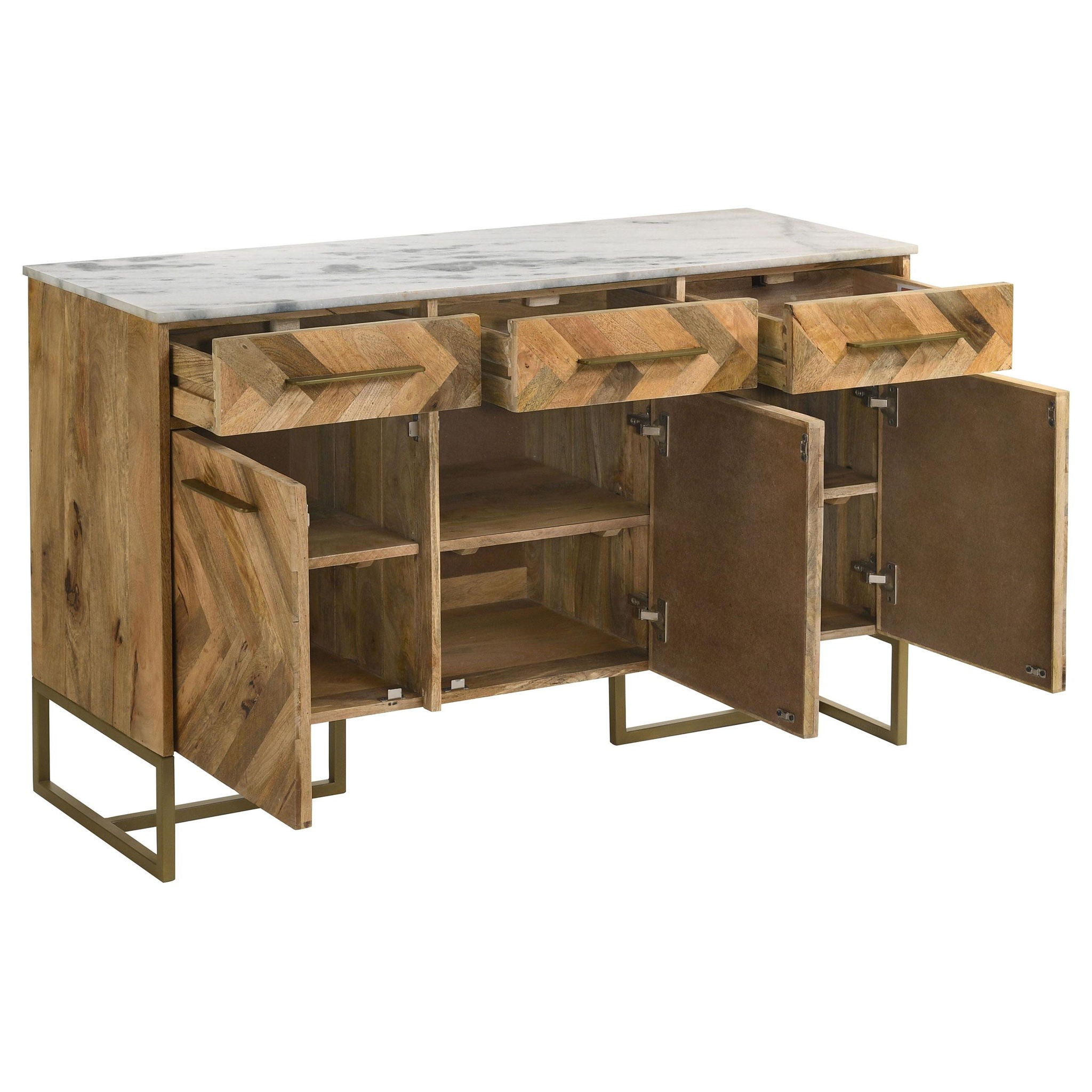 Keaton 3-door Marble Top Herringbone Accent Cabinet Natural - Atlantic Fine Furniture Melbourne FL