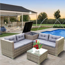 4 Piece Patio Sectional Wicker Rattan Outdoor Furniture Sofa Set With Storage Box