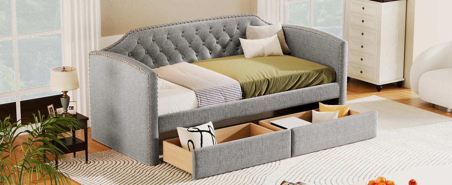 Twin Size Upholstered Daybed with Drawers for Guest Room, Small Bedroom, Study Room,Gray - Atlantic Fine Furniture Melbourne FL