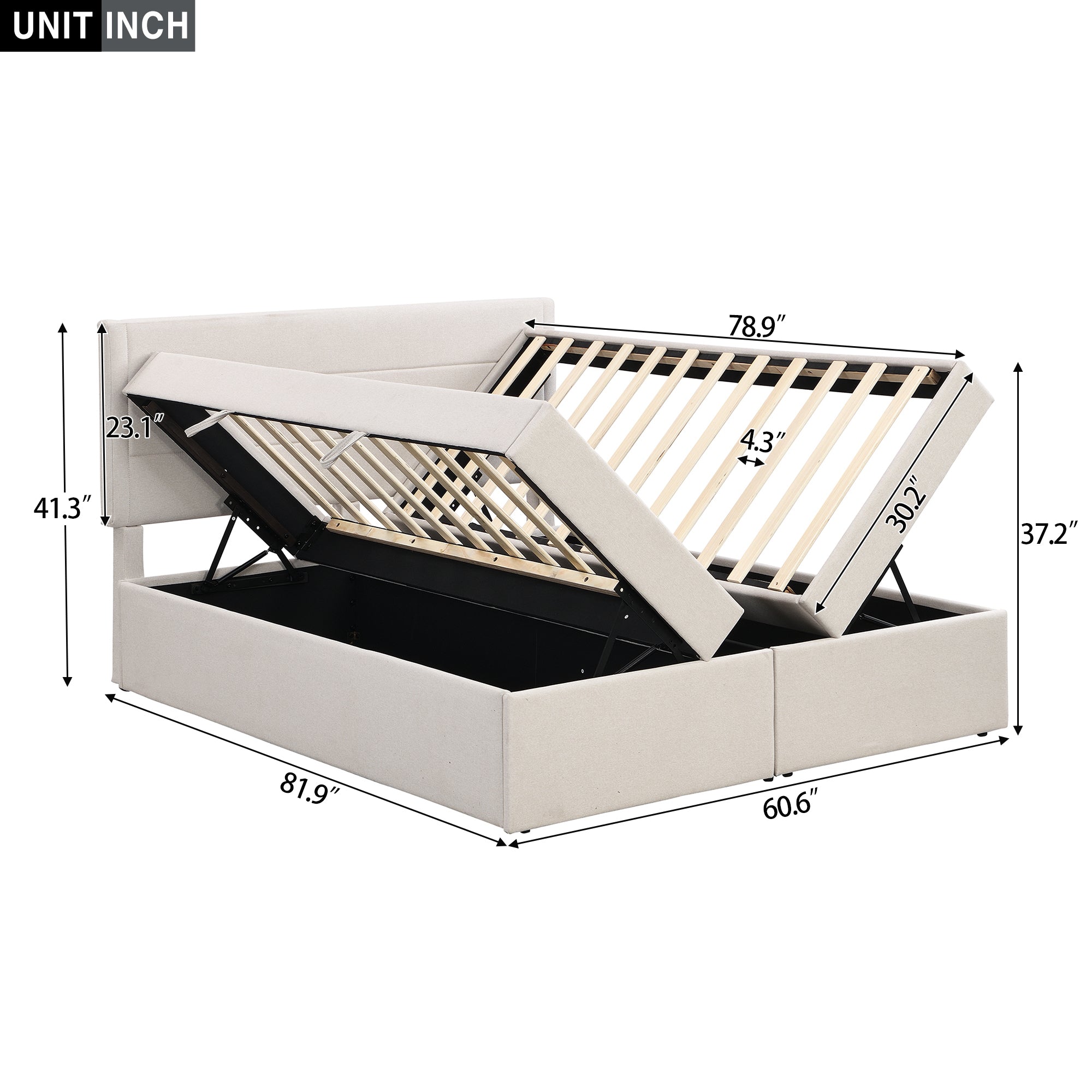 Queen Size Upholstered Platform Bed with Storage Underneath, Beige - Atlantic Fine Furniture Melbourne FL