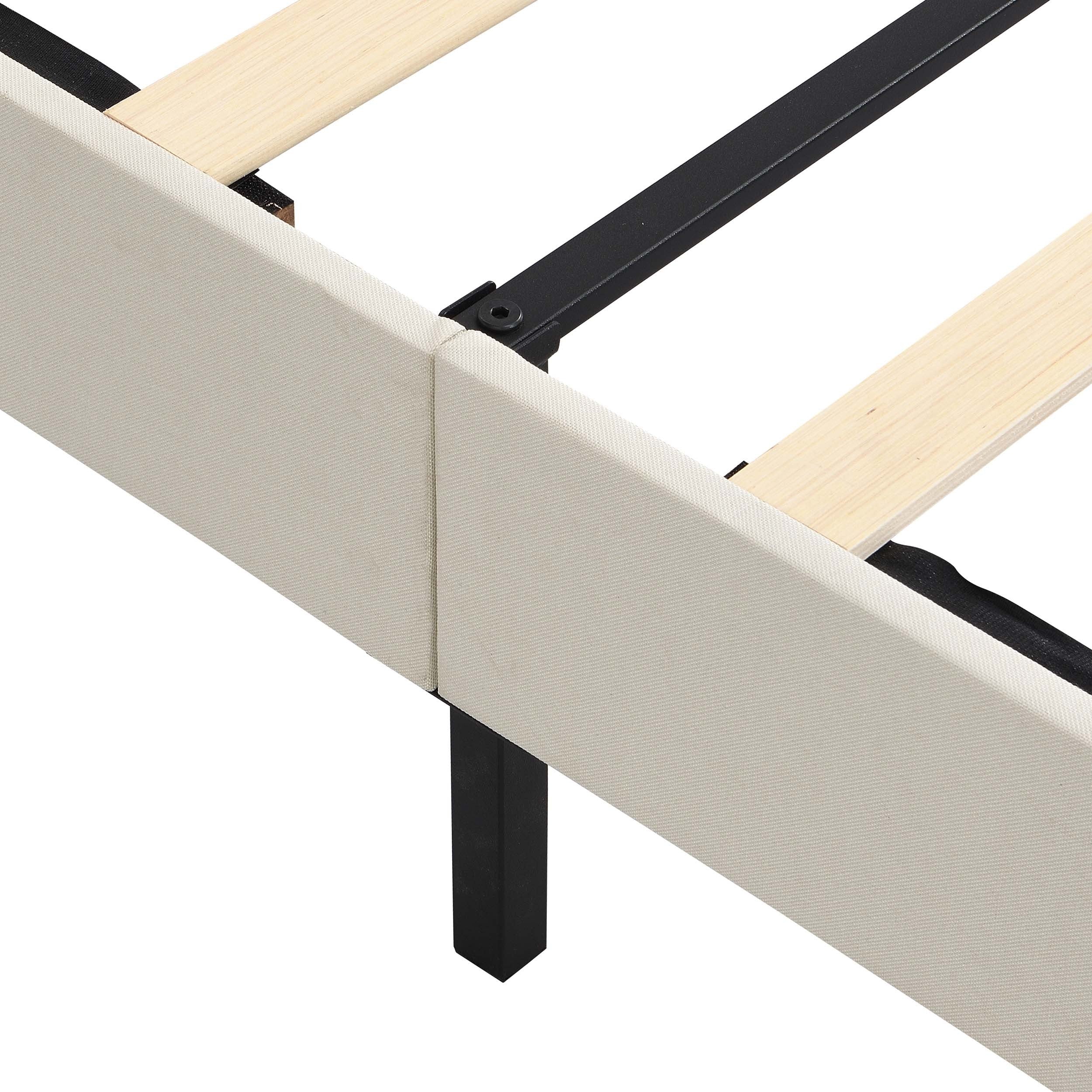 Full Size Platform Bed Frame with Fabric Upholstered Headboard and Wooden Slats, No Box Spring Needed/Easy Assembly, Beige - Atlantic Fine Furniture Melbourne FL