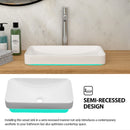 Semi Recessed Bathroom Sink With Countertop Vessel Design, 19" X 12" - White