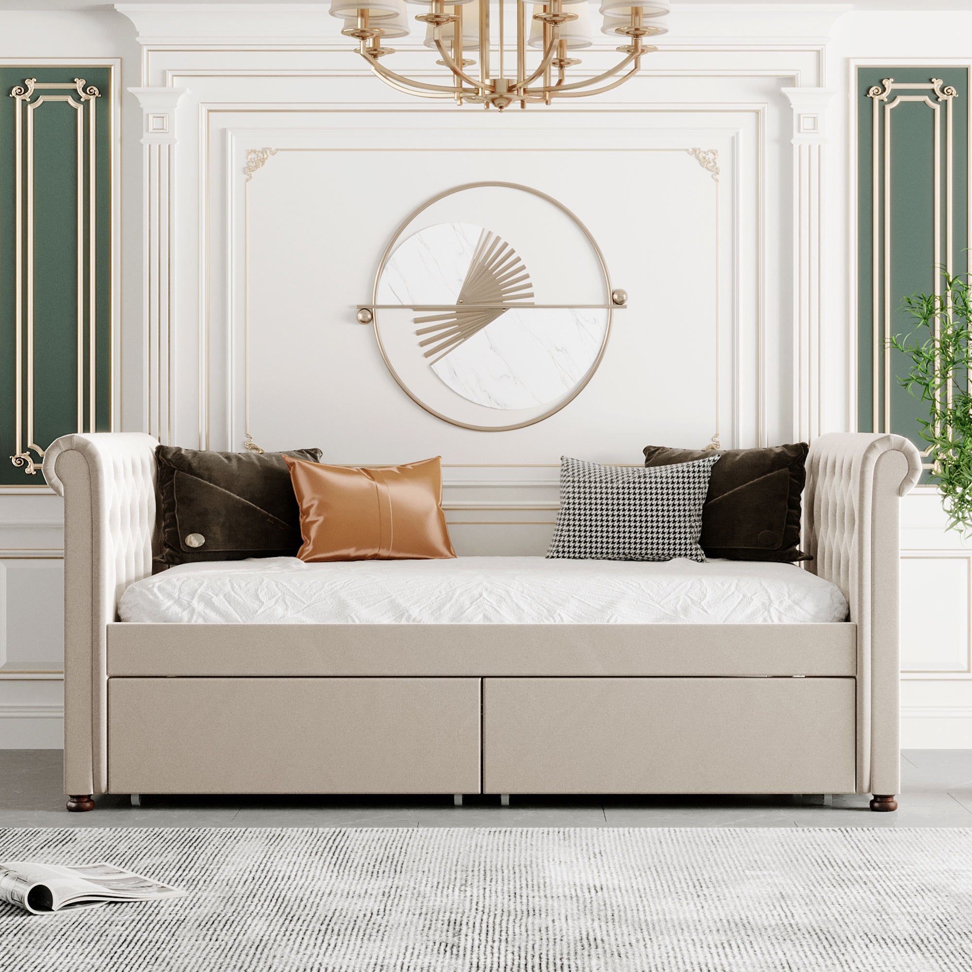 Twin Size Upholstered daybed with Drawers, Wood Slat Support, Beige(OLD SKU :LP000117AAA) - Atlantic Fine Furniture Melbourne FL