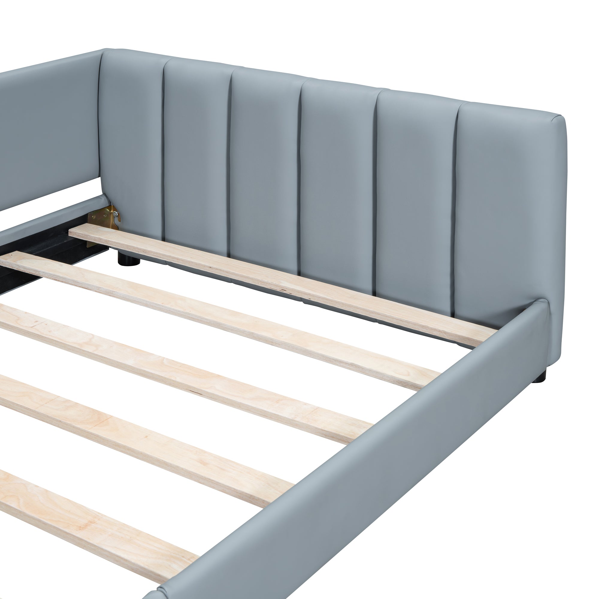 Queen Size & Twin XL Size Upholstered Platform Bed, Mother & Child Bed, PU Leather, Gray - Atlantic Fine Furniture Melbourne FL