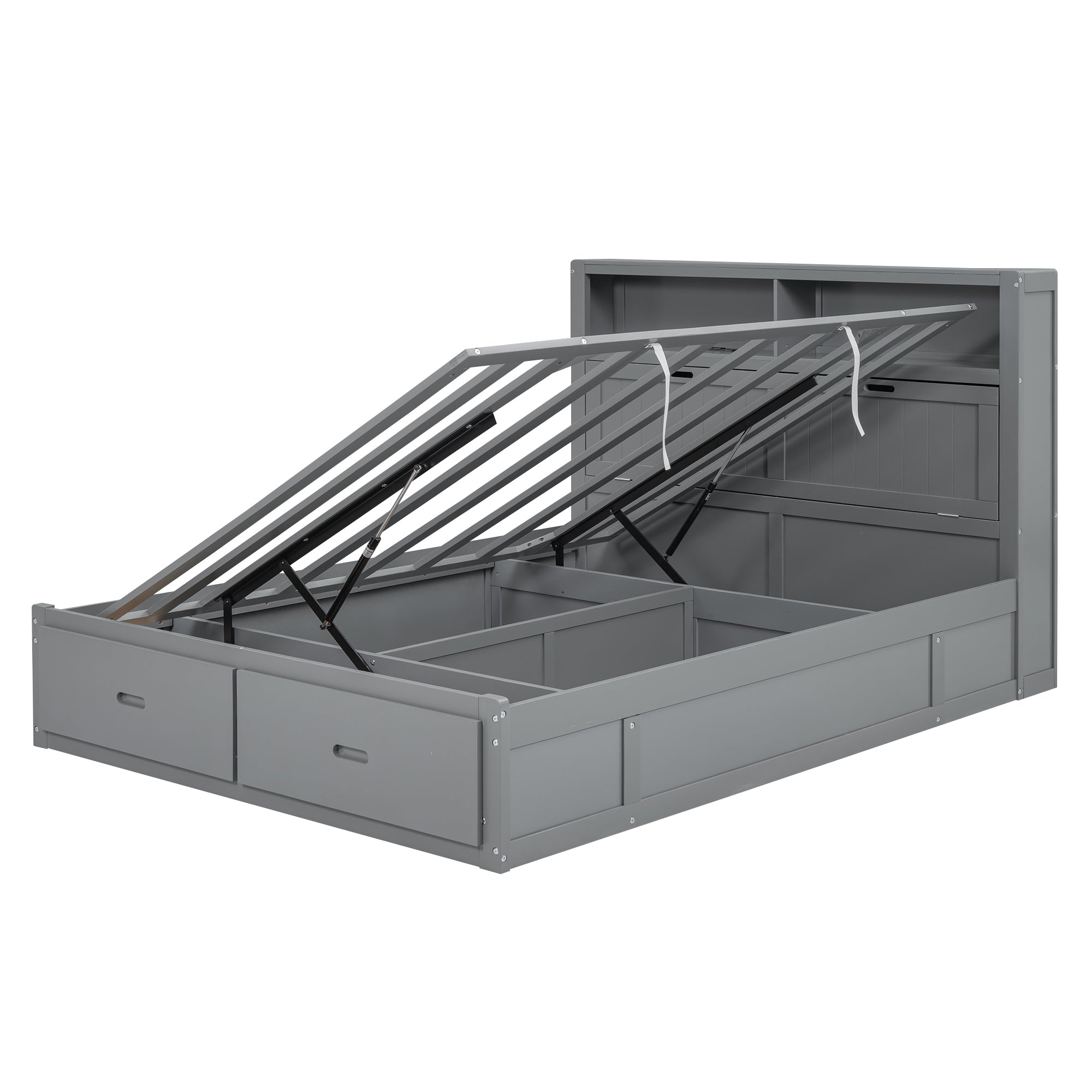 Wood Full Size Hydraulic Platform Bed with Storage LED Headboard, Charging Station and 2 Drawers, Gray - Atlantic Fine Furniture Melbourne FL